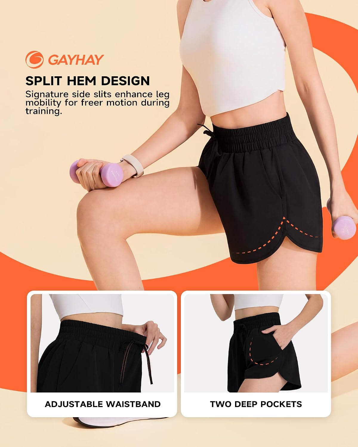 Detalle de GAYHAY Women's Running Shorts, Polyester-Spandex