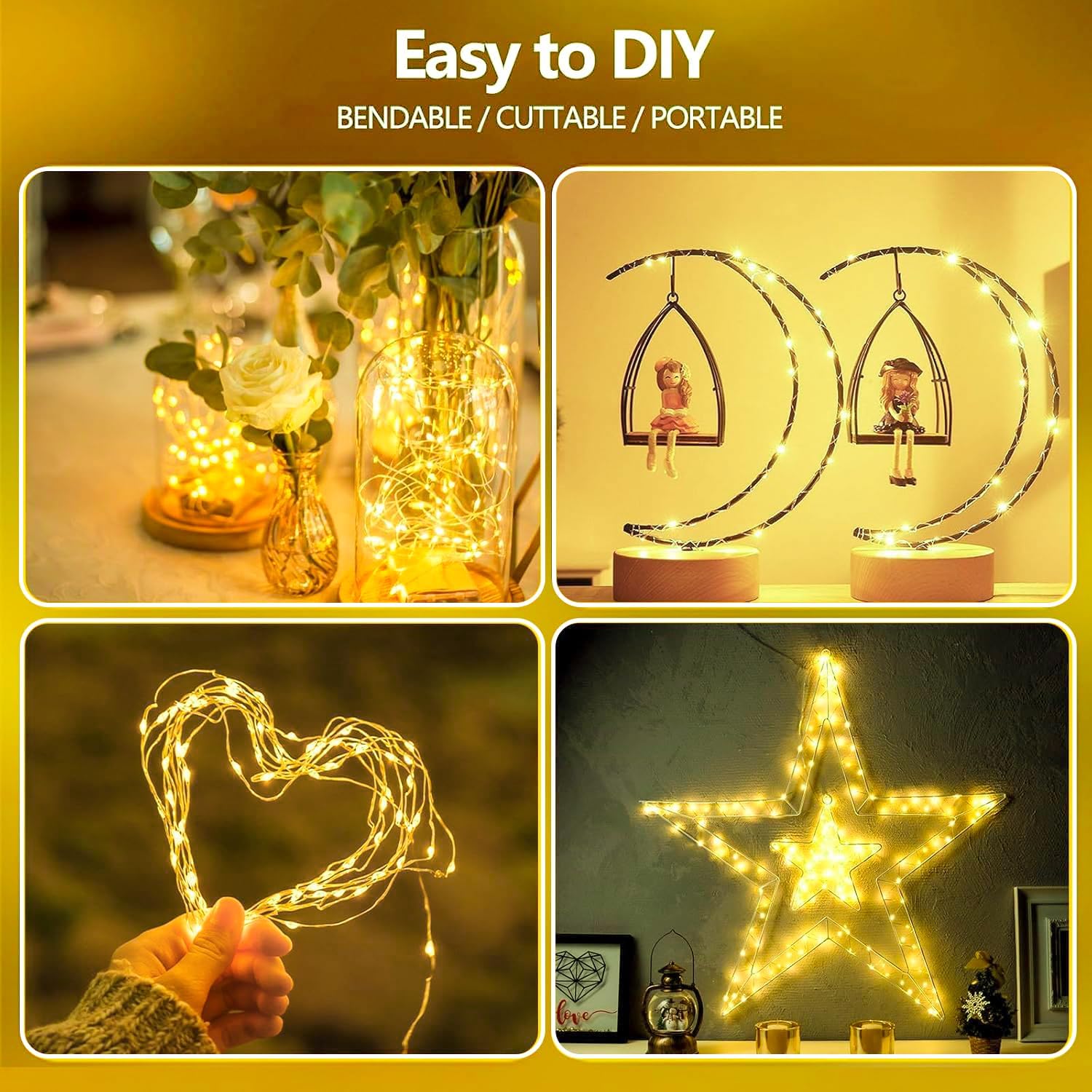 Detalle 2 de EXF YHY-BO50LED Fairy String Lights, 4-Pack, 16 ft, Warm White LEDs
