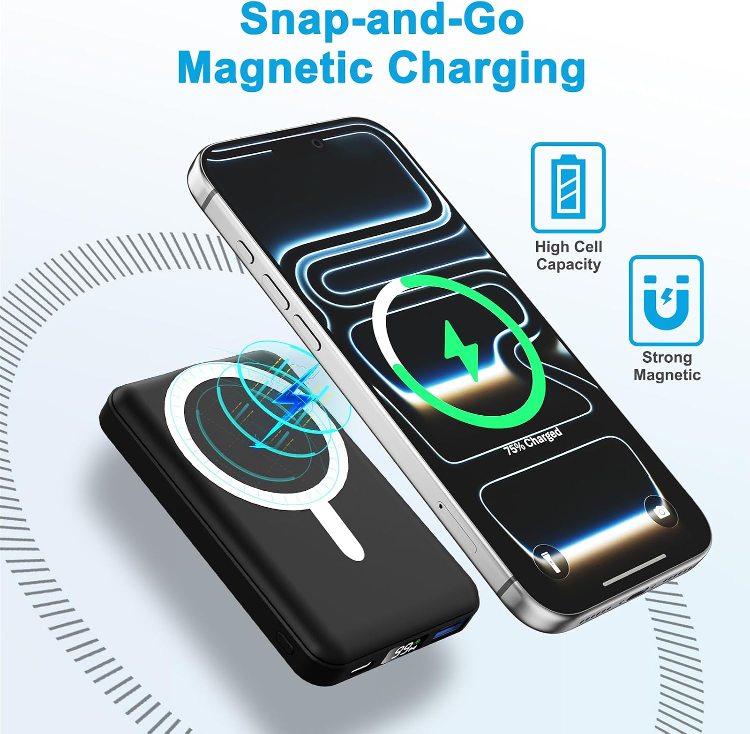 Detalle de AOGUERBE Wireless Powerbank für iPhone – 10000 mAh, magnetisch, 22,5 W Schnellladung