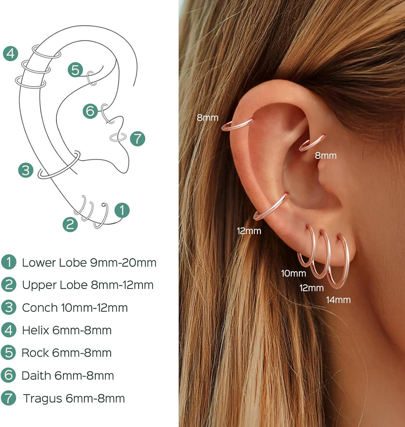 Thumbnail 5 de ChicSilver Petite Créoles Argent 925 Massif – Boucles d’Oreilles Mini Hoop, 8–20 mm