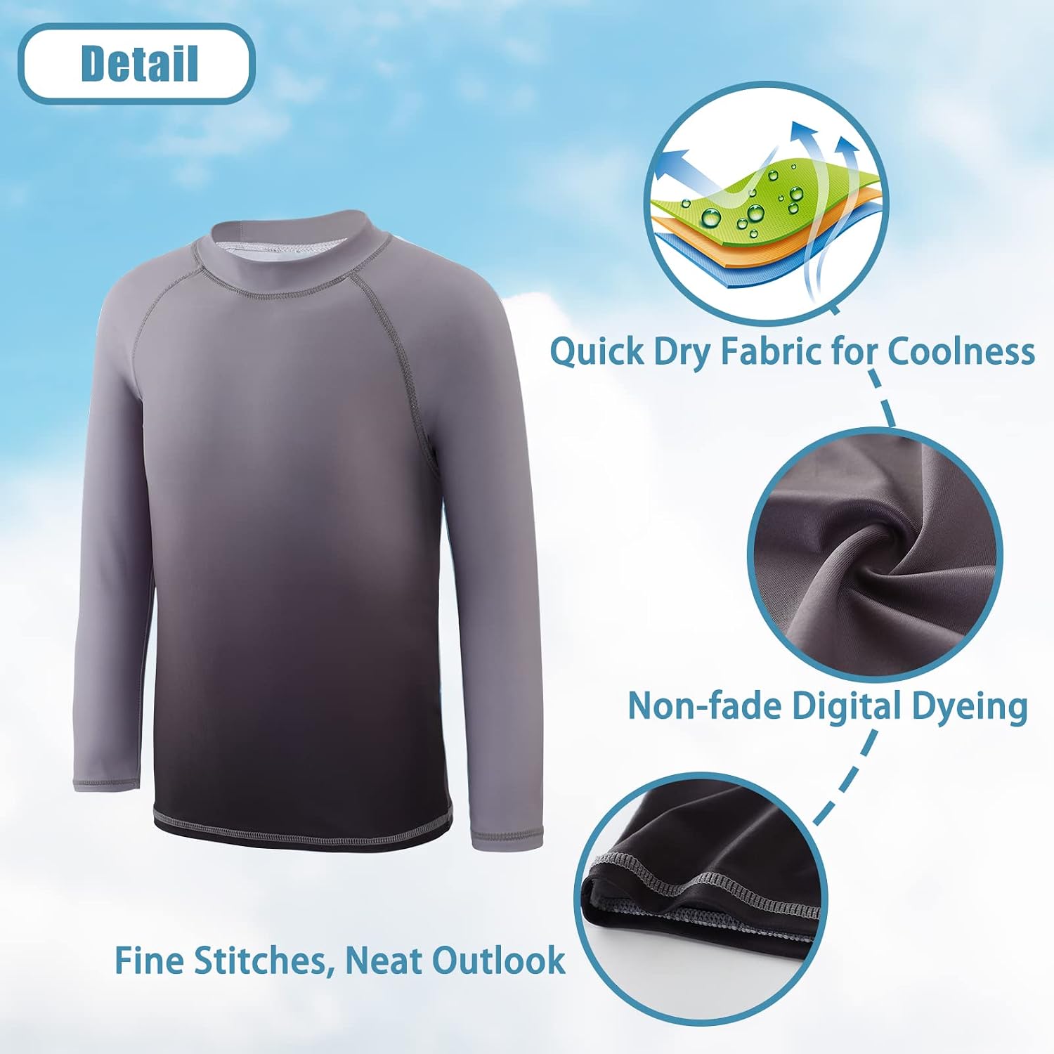 Detalle de Kids long sleeve rash guard swim top (one-piece) for boys, age 5–14