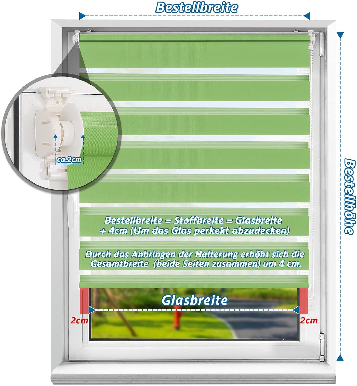 Thumbnail 4 de bobodeco Doppelrollo klemmfix ohne Bohren – Duo Rollos für Fenster mit Klemmträger, Grün, 60 x 150 cm (Stoffbreite 60 cm)