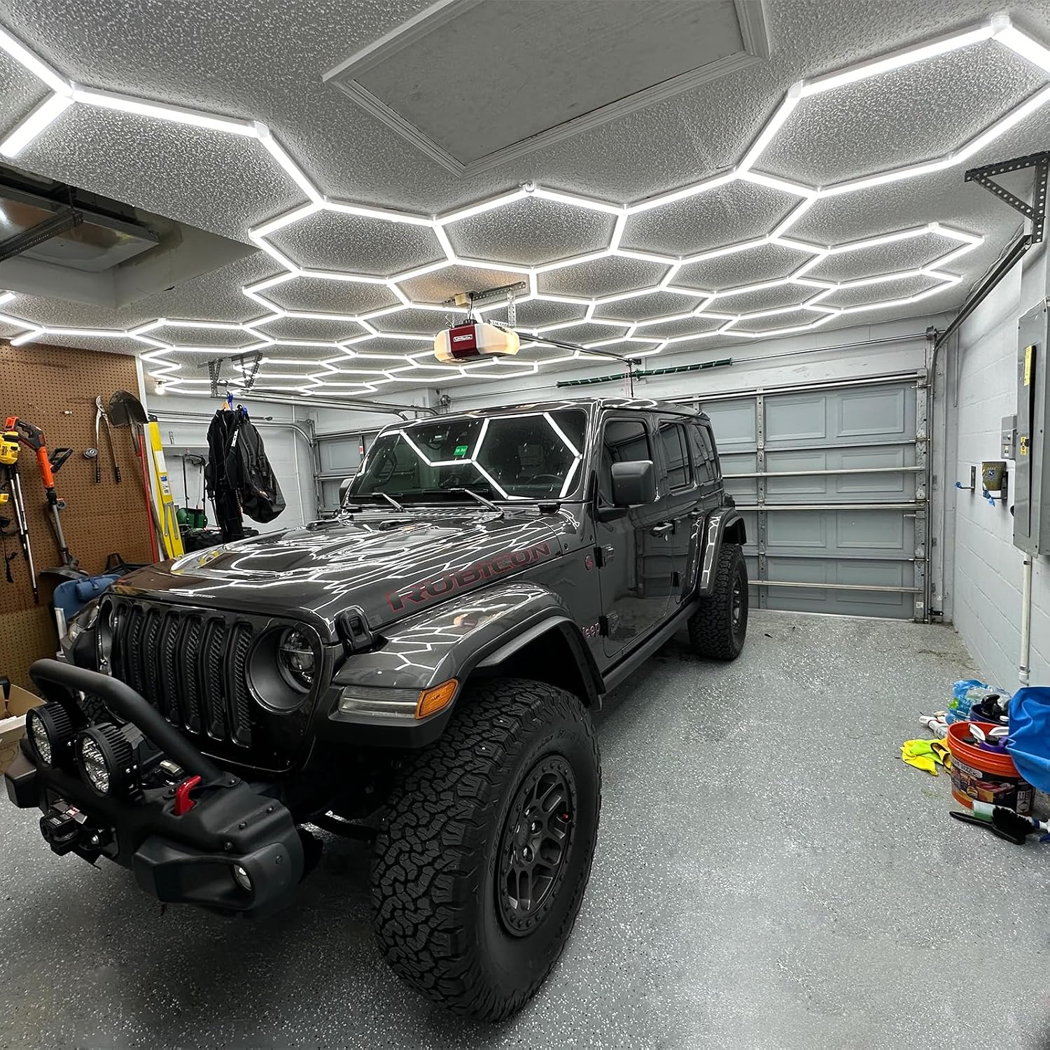 Detalle de LZHOME CKD-83 Hexagon Garage LED Light, 5000K Natural White, 18-Grid Design