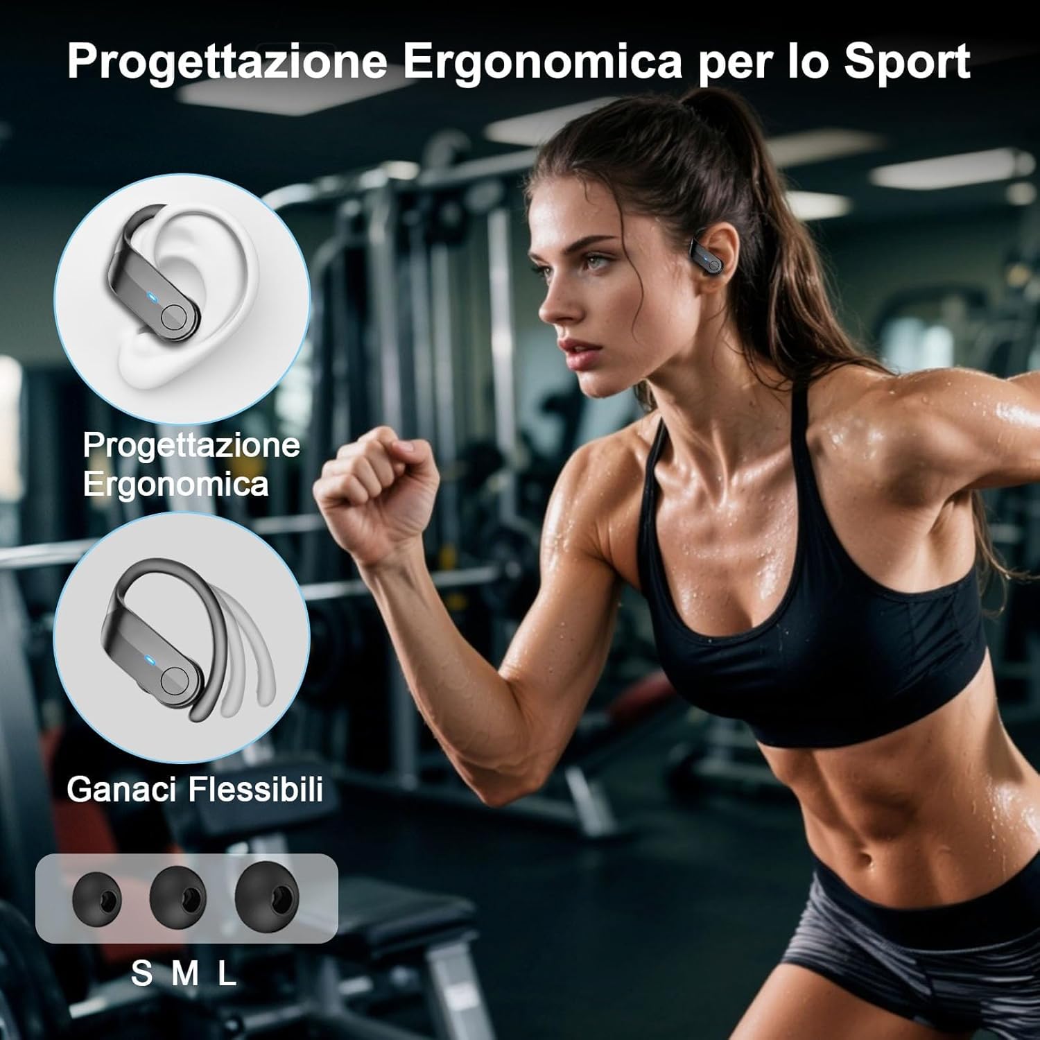 Thumbnail 4 de Cuffie Bluetooth 5.4 Sport: Auricolari IPX8 con 70 ore di autonomia, ENC e Display LED