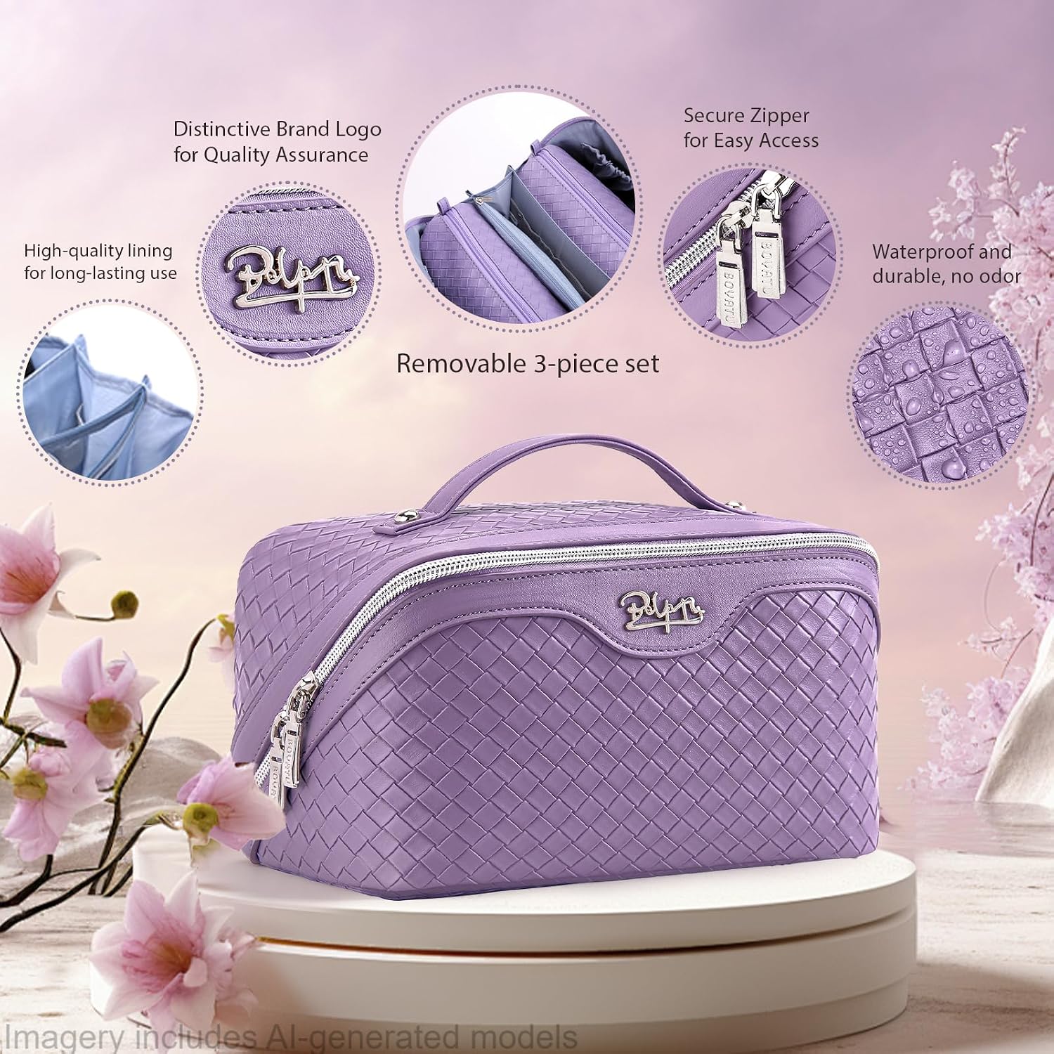 Thumbnail 1 de BOYATU L01 Purple travel makeup bag 3-piece set