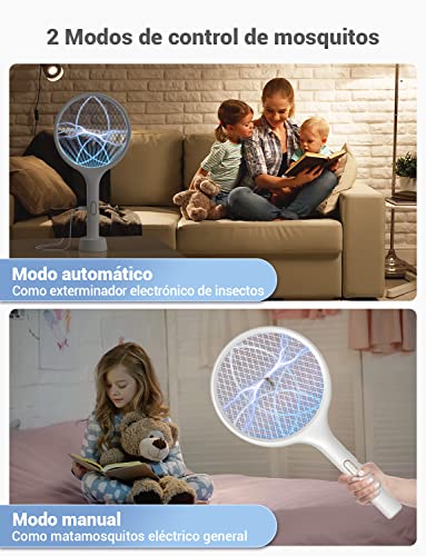 Thumbnail 2 de YISSVIC raqueta matamoscas eléctrica 2 en 1 de 4000V con USB recargable (blanco)