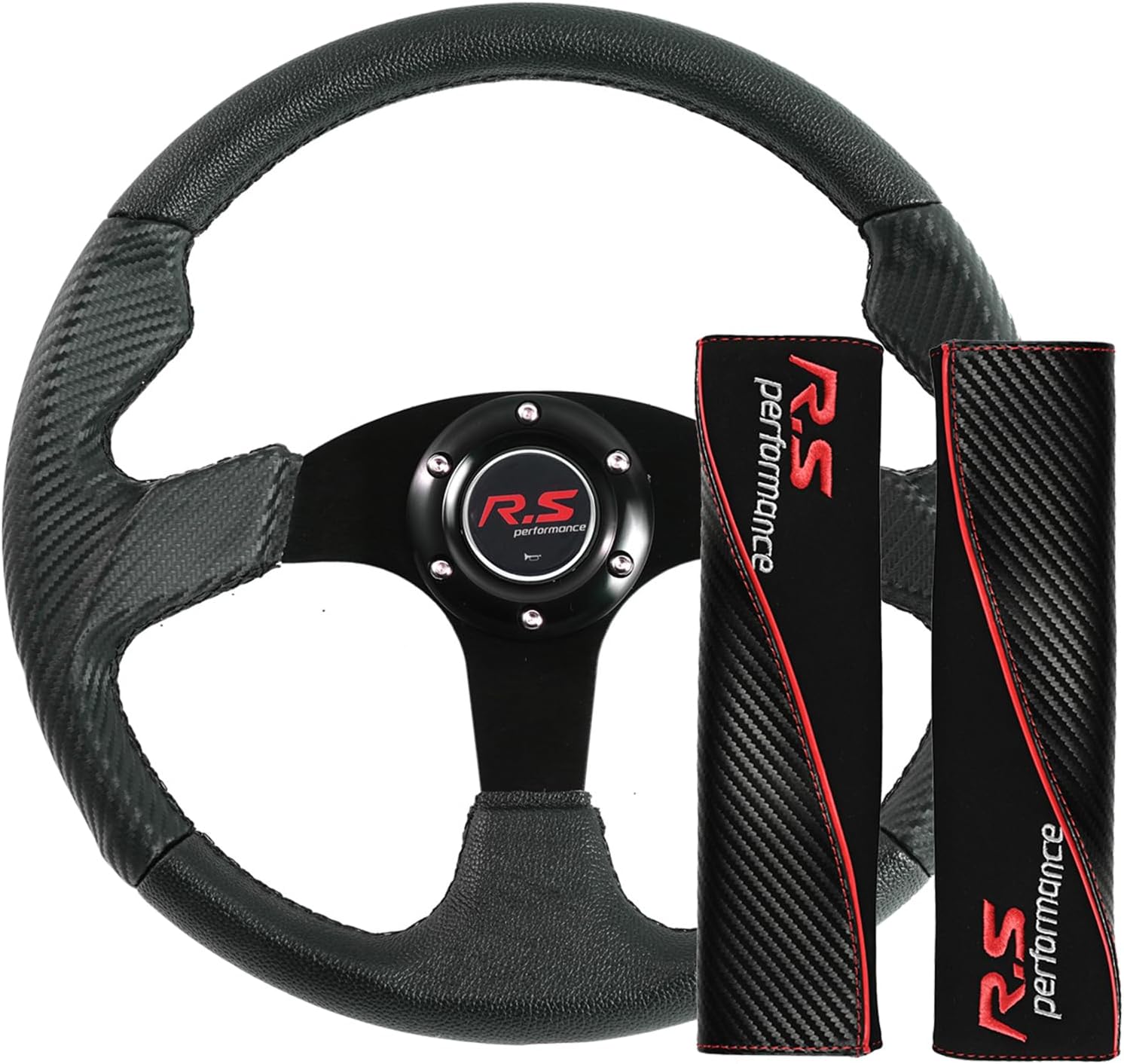 Detalle de AUTOXBERT 3PCS Racing Car Steering Wheel 350mm (14") – PVC Leather, 6-Bolt, Universal Fit