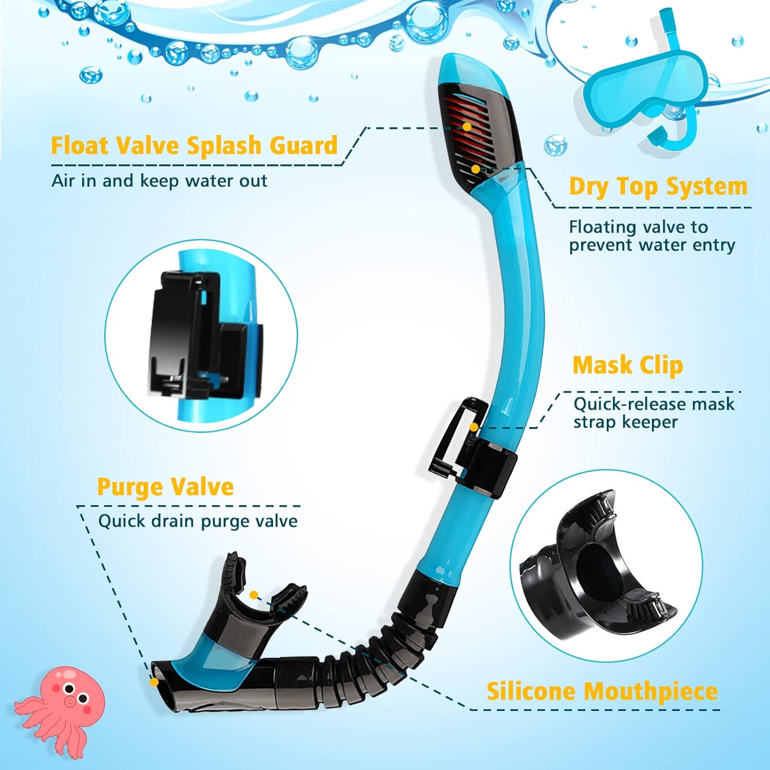 Thumbnail 3 de HIKOTEY Kids Snorkel Set (4-16 Years) with 180° Panoramic View Mask and Dry Snorkel