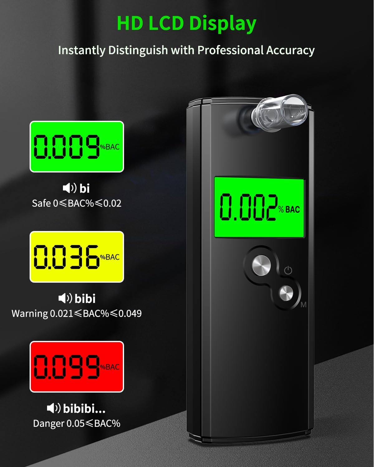 Detalle 2 de Pohicoo Ethylotest électronique homologué NF : alcootest portable à écran LCD (noir)