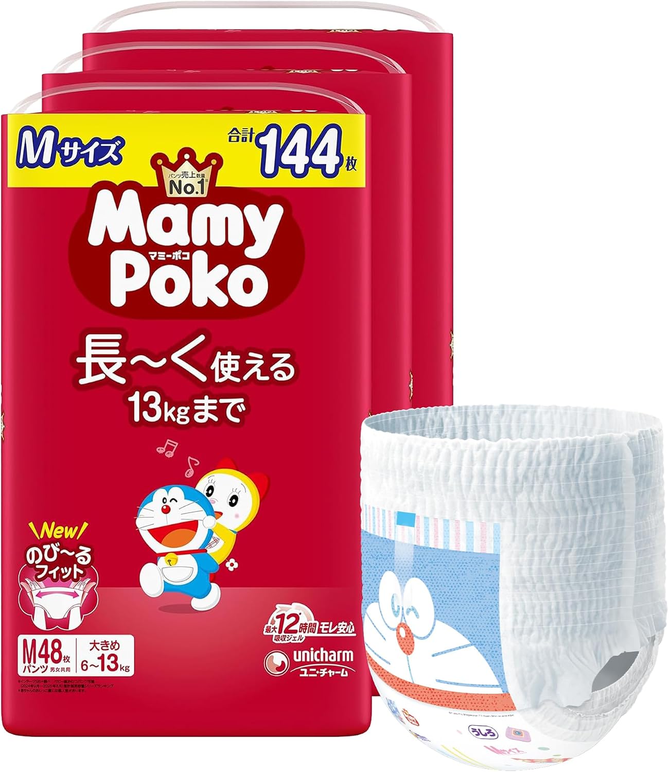 Detalle de マミーポコ パンツ型紙おむつ Mサイズ ドラえもん柄 6〜13kg・144枚