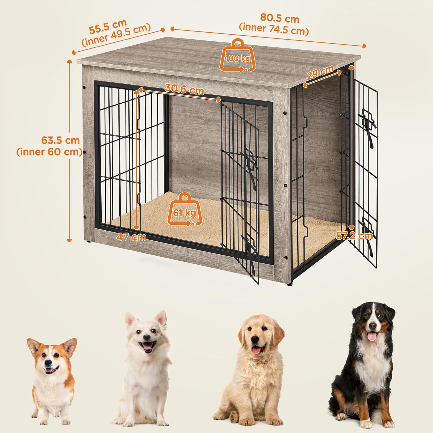 Detalle de Yaheetech Indoor Dog Crate End Table 80.5×55.5×63.5 cm