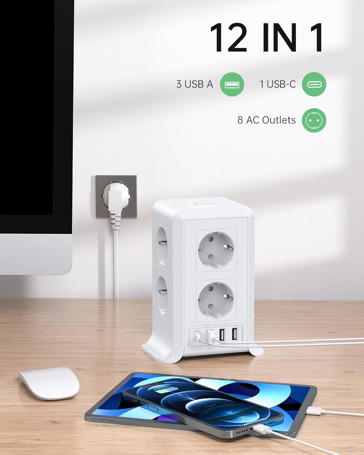 Thumbnail 1 de Sameriver Torre Regletas Enchufes 12 Tomas Regleta USB