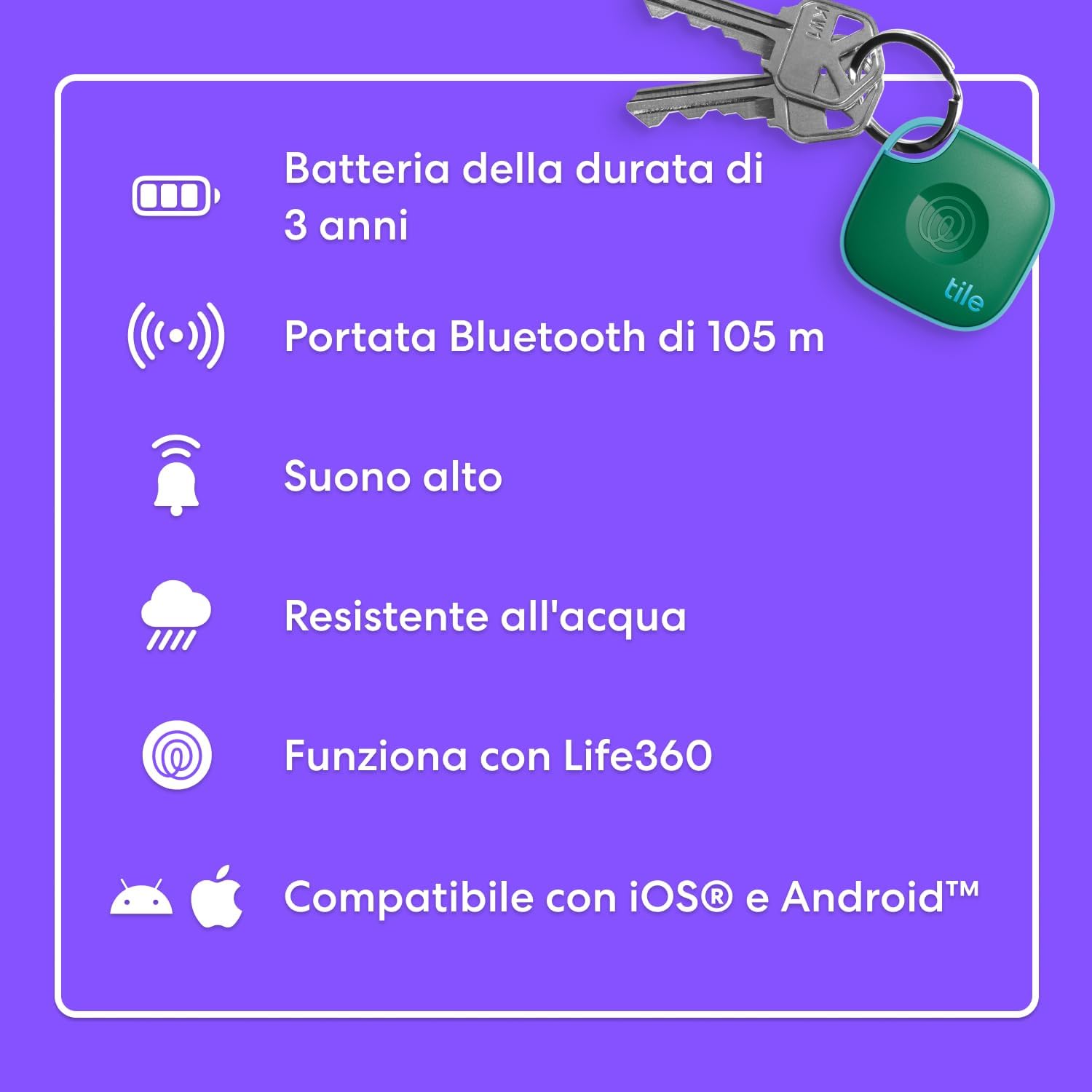 Thumbnail 6 de Tile by Life360 Mate (Green Surf) localizzatore Bluetooth per chiavi, borse e oggetti smarriti