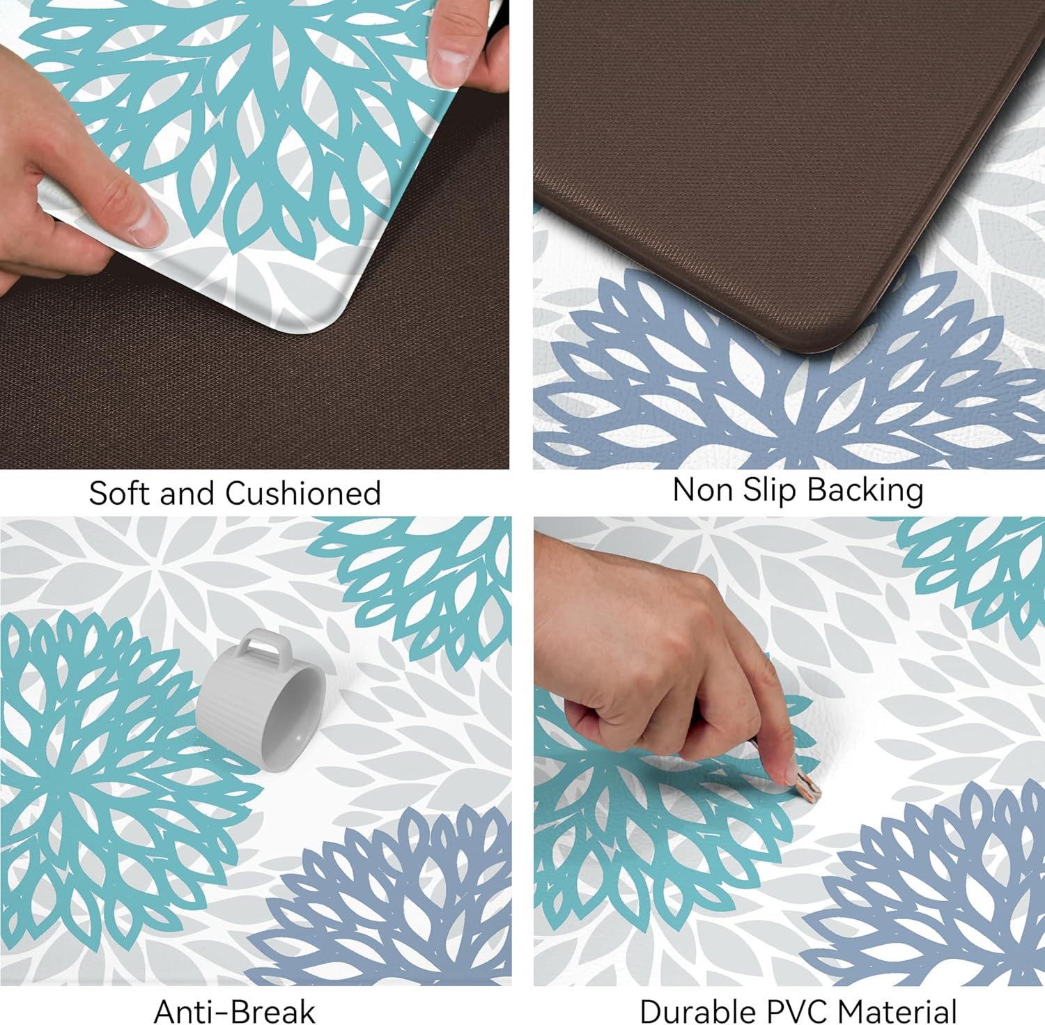 Thumbnail 3 de Teal Kitchen Mats Set of 2 Cushioned Anti-Fatigue Non-Slip Waterproof Runner Memory Foam Floor Mats