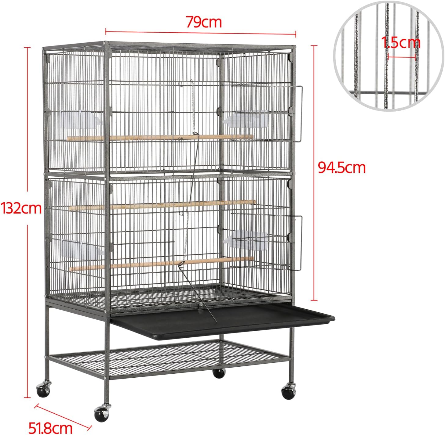 Detalle 2 de Yaheetech Gabbia Voliera 79×51,8×132 cm 🐦