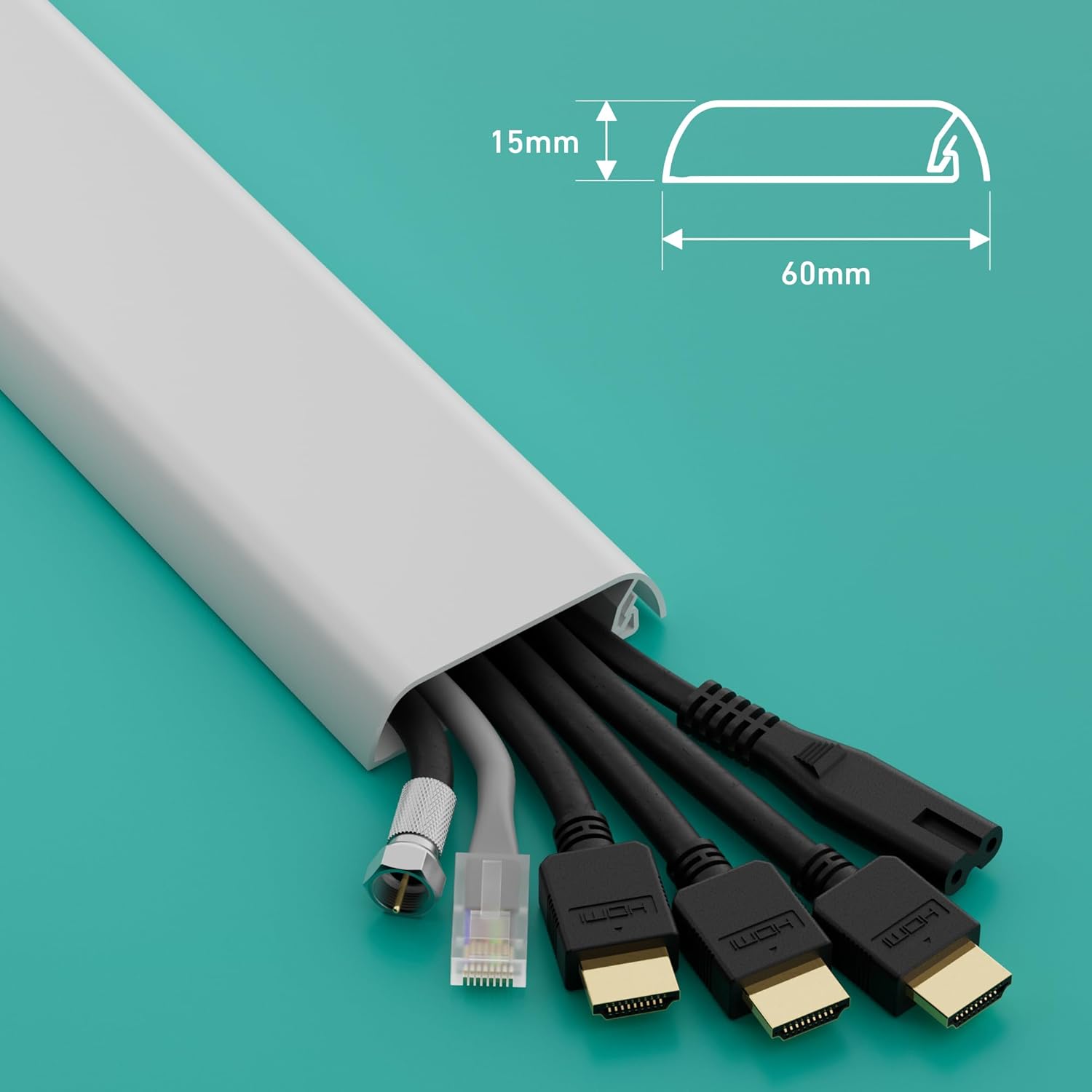 Detalle de D-Line TV Kabelabdeckung (2× 60×15 mm, 40 cm) – selbstklebend, flach und überstreichbar in Weiß