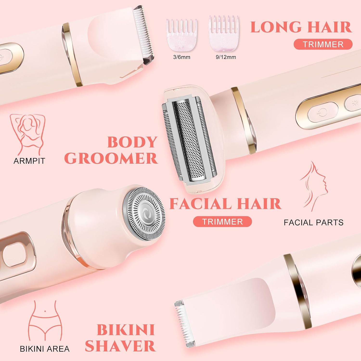 Detalle de 4-in-1 Lady Shaver Women Electric Razor Body Trimmer – IPX7 Waterproof