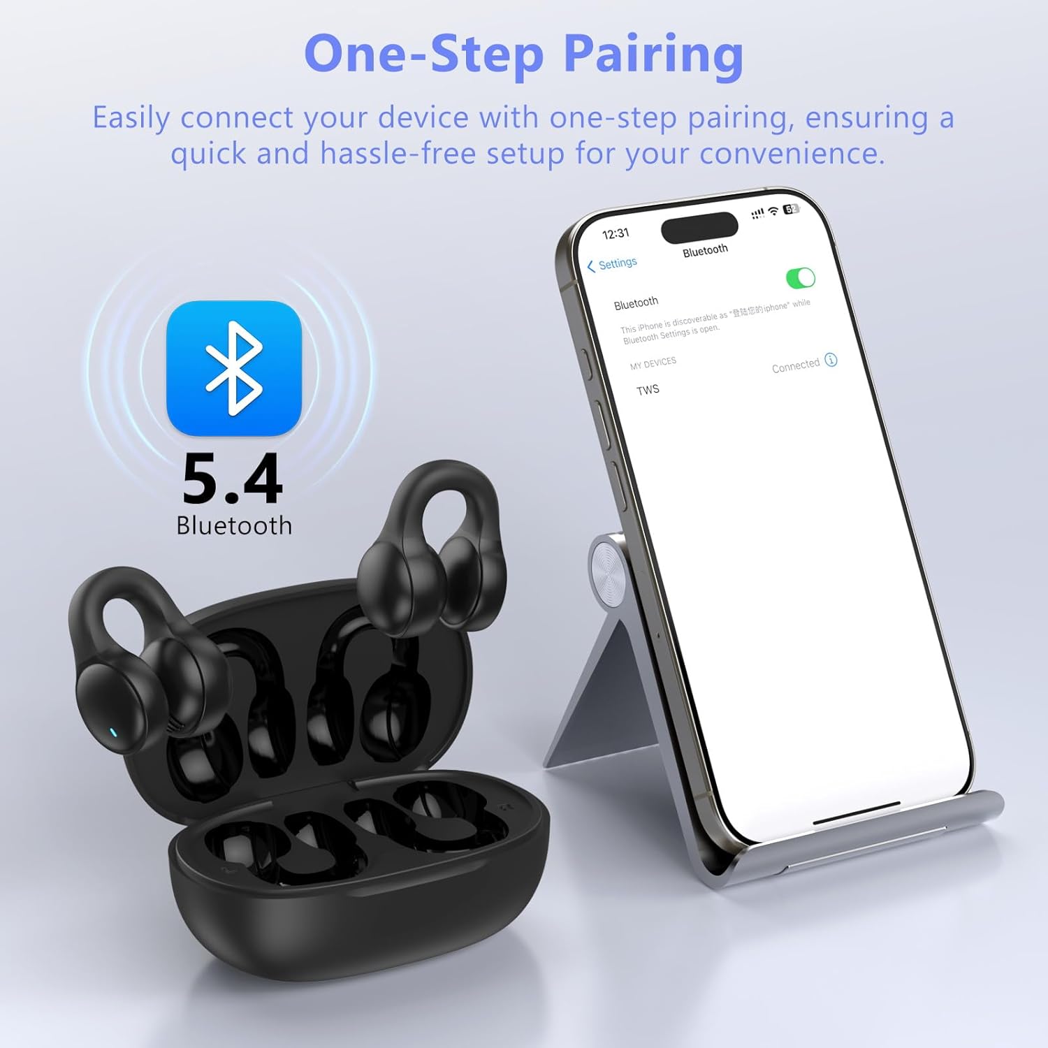 Thumbnail 5 de Écouteurs Bluetooth ouverts sans fil avec micro intégré, commande tactile et charge USB‑C – Noir