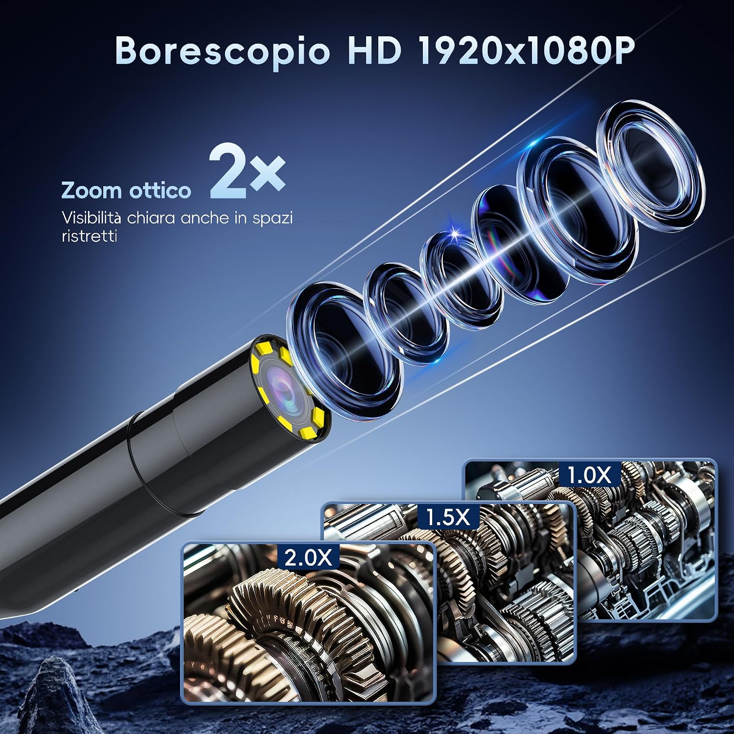 Detalle de Endoscopio Industriale da 15 m con schermo 4.3'' IP67 – Borescope HD 1080P