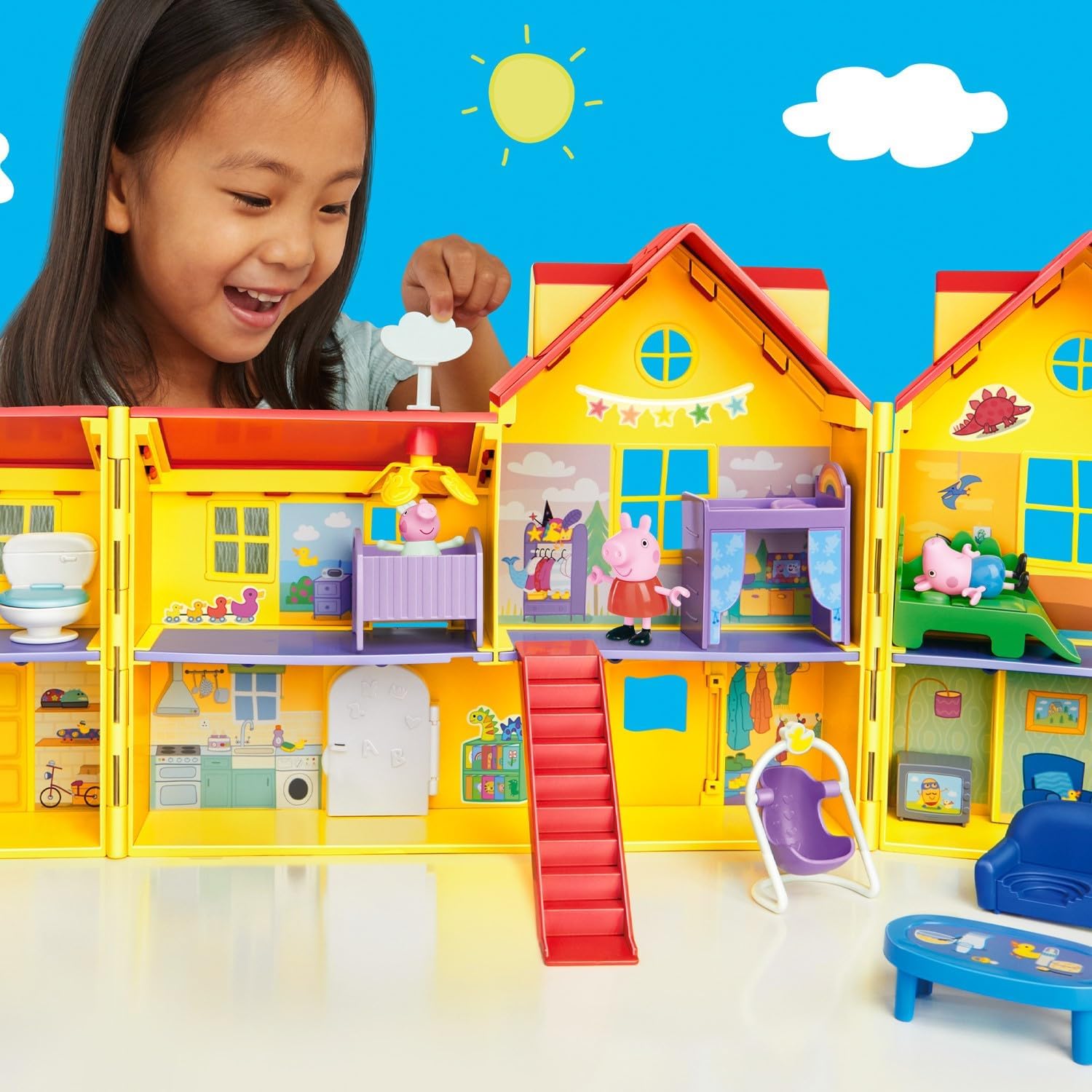 Detalle de Peppa Pig Peppa's Big Family House Playset with Baby Evie (2025 Version) – 2-Story Playset with 3 Figures and 11 Accessories