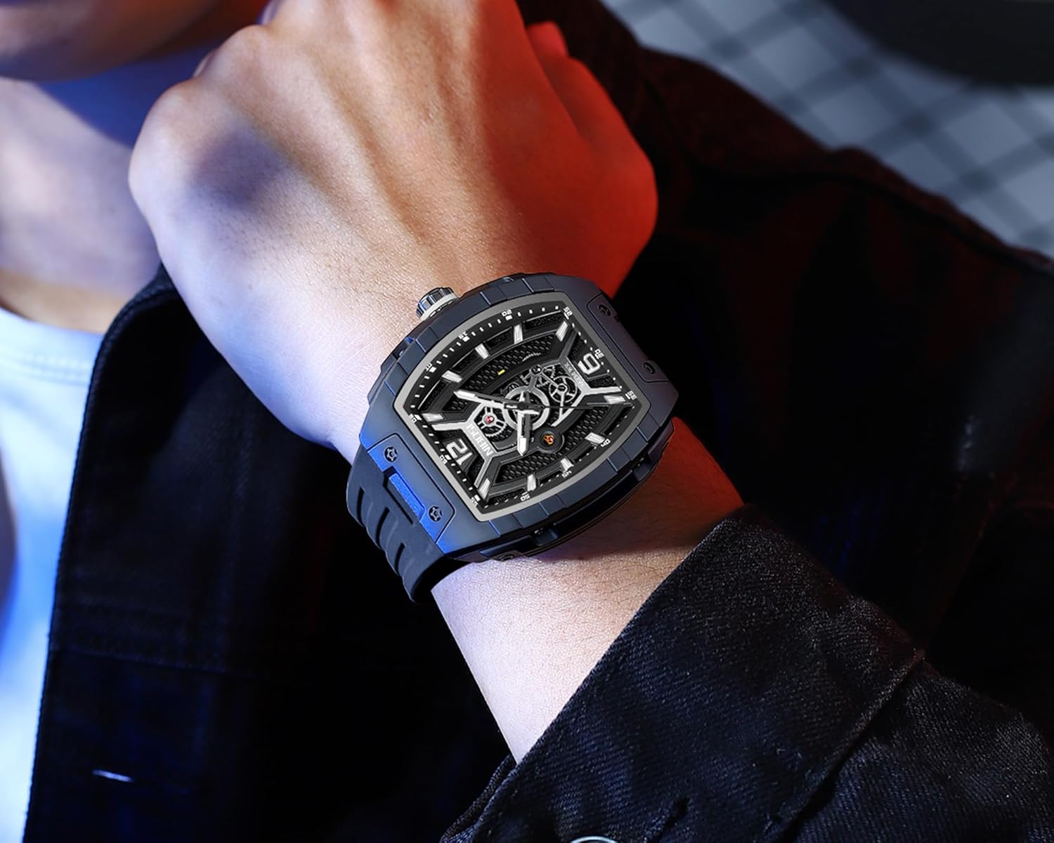 Thumbnail 4 de NIBOSI Orologio da polso uomo quadrato impermeabile digitale analogico al quarzo in silicone