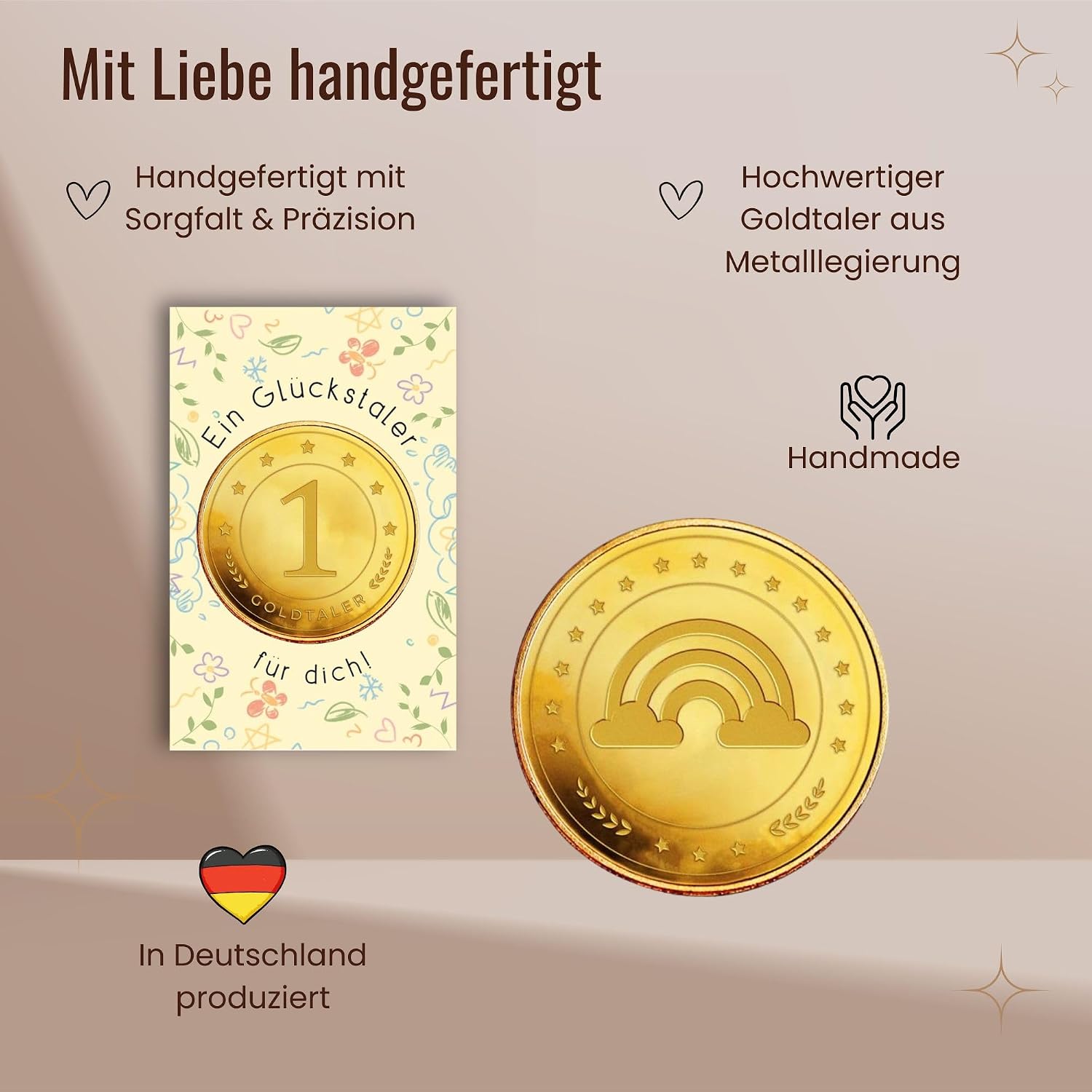 Detalle 2 de Milaboo Glücksmünze mit Karte – lyckomynt i metall med regnbågsmotiv, 6-pack
