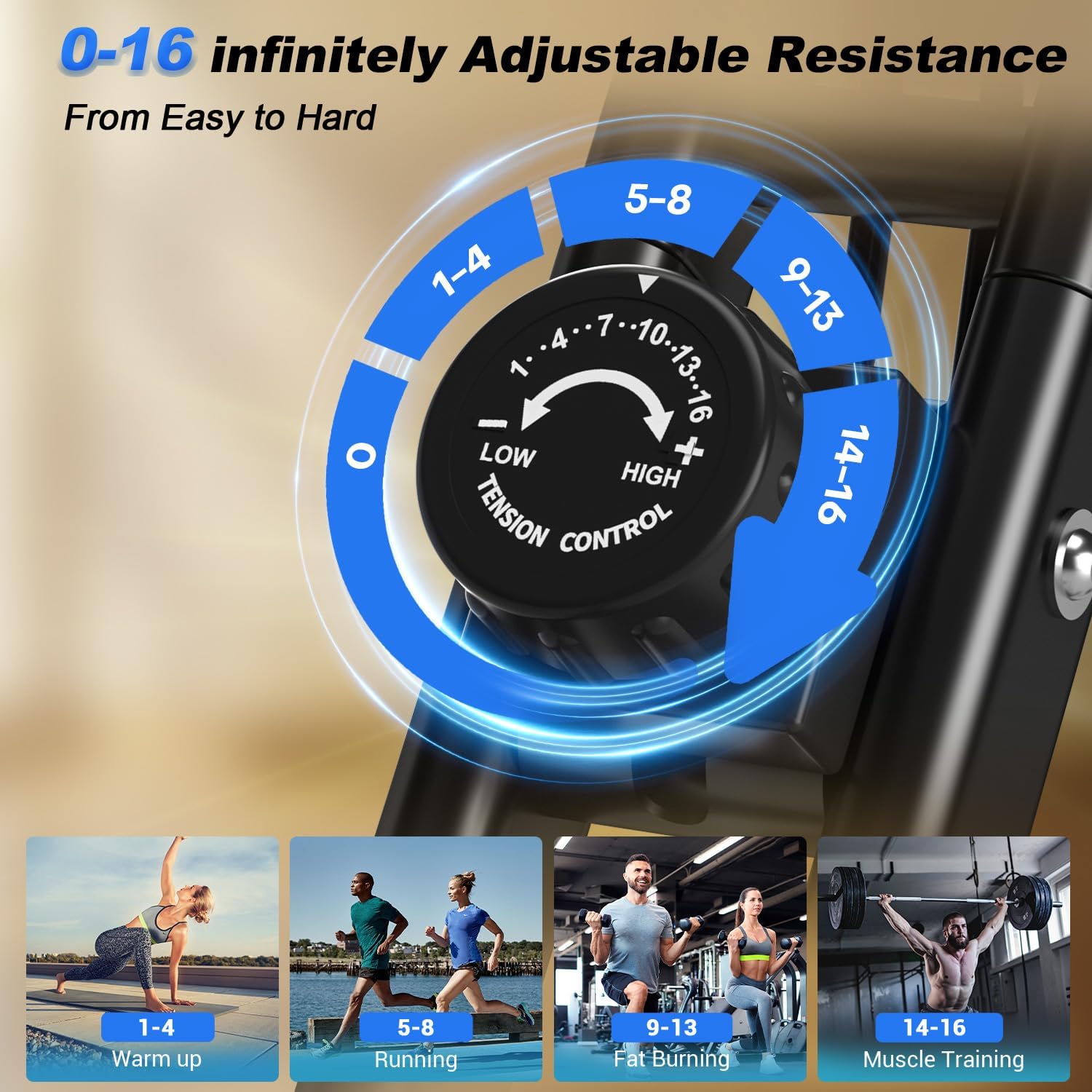Detalle de SLUNSE FITNESS 916 5-in-1 Folding Exercise Bike, 16-Level Magnetic Resistance