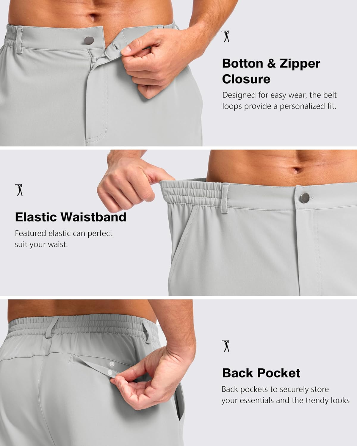 Detalle de Pudolla Men’s Casual Shorts (7”/9”) Lightweight Golf Shorts with 3 Pockets