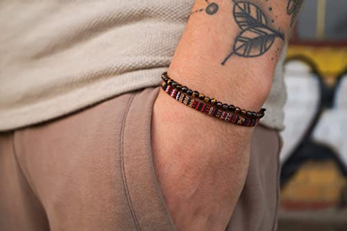 Detalle de Made by Nami 2x Boho Surfer Bracelet Set – Brown & Tigereye (Handmade, Adjustable, Waterproof)