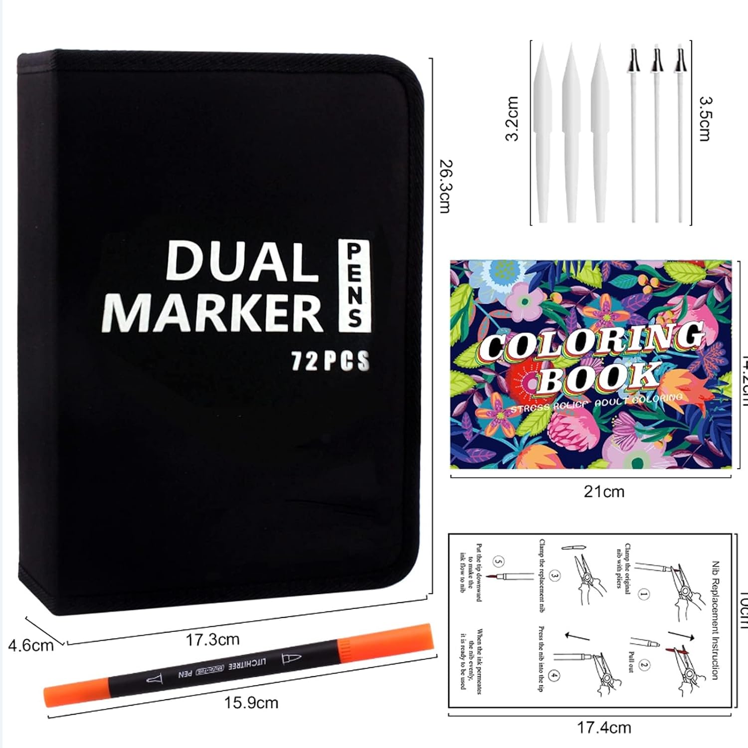 Detalle de Laconile 72 Marqueurs Feutre Coloriage Adulte – Feutres à pointe fine et pinceau (0,4 mm / 2 mm)