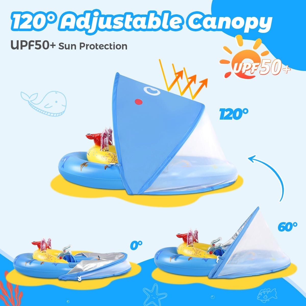 Thumbnail 1 de LAYCOL Baby Pool Float with Canopy (UPF50+) with 120° Adjustable Sun Protection