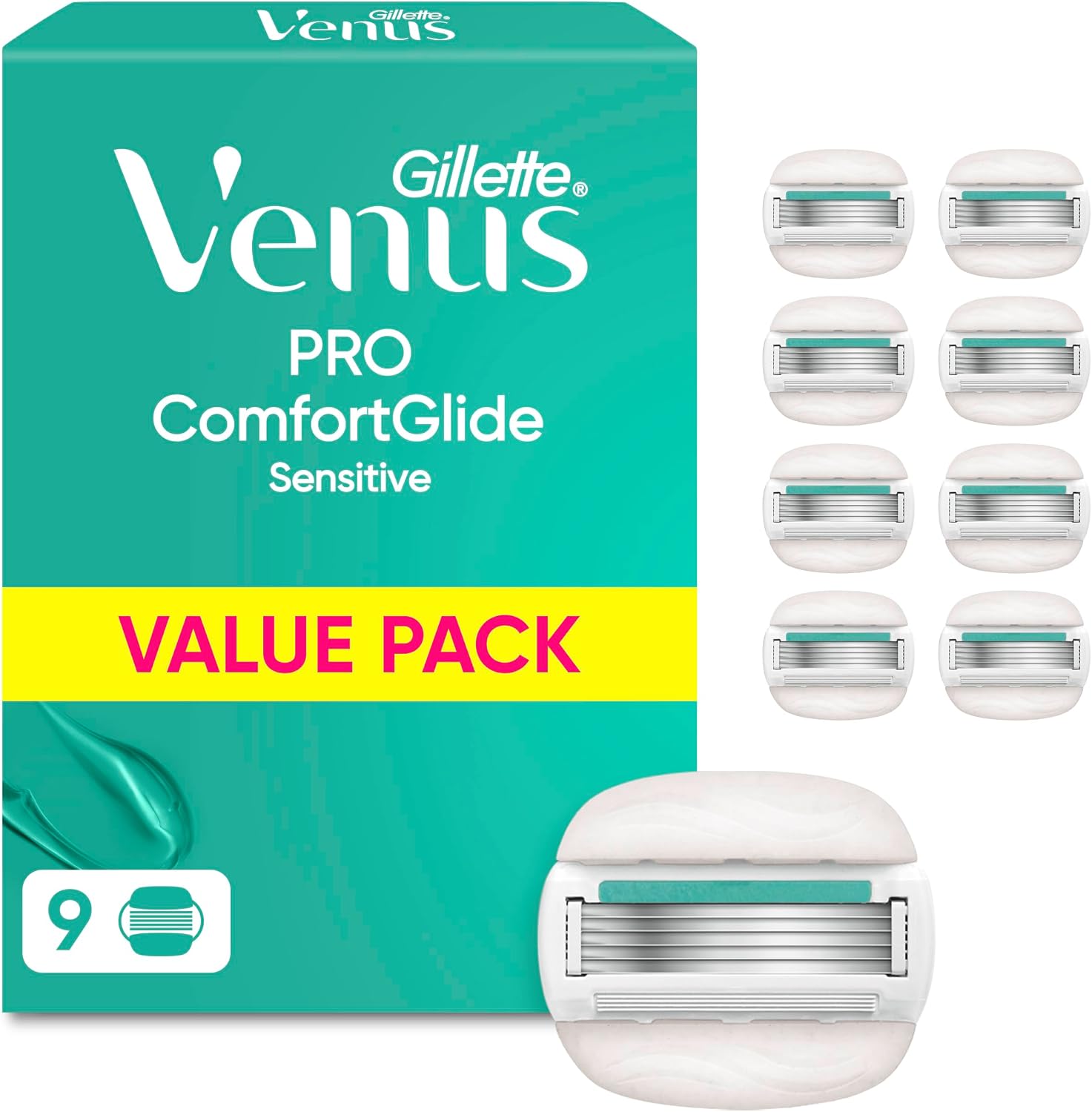 Gillette Venus Pro ComfortGlide Rasierer 9 Ersatzklingen