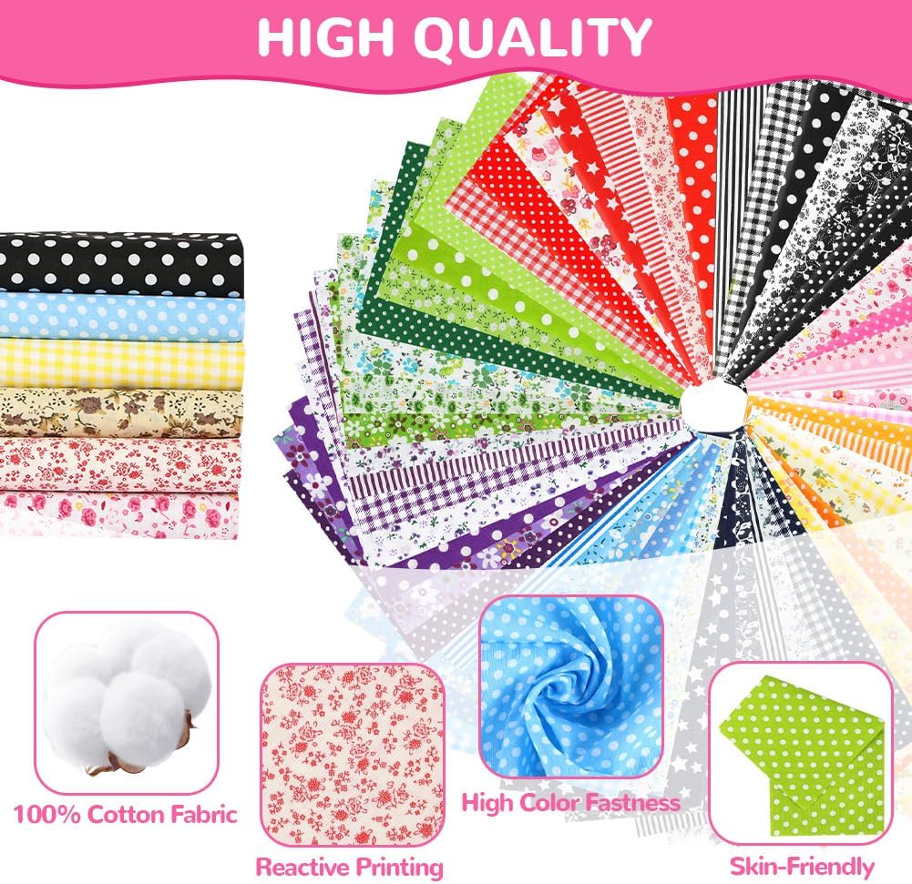 Detalle de AOOSA 7pc Fabric Bundles – 20" x 20" Cotton Quilting Fabric Squares (Pink floral prints)
