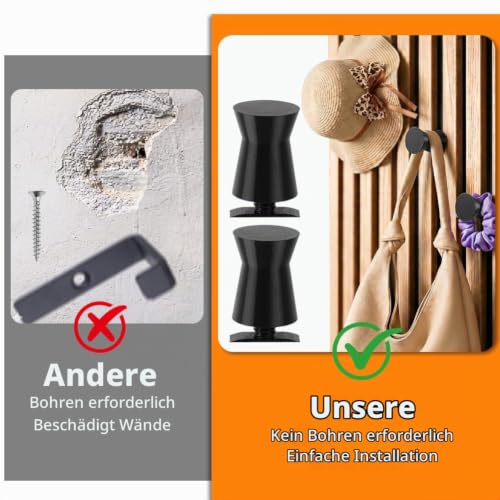 Thumbnail 6 de AOOSU Haken für Akustikpaneele – 6er Set, Kleiderhaken für schallabsorbierende Paneele (Ohne Bohren), Schwarz