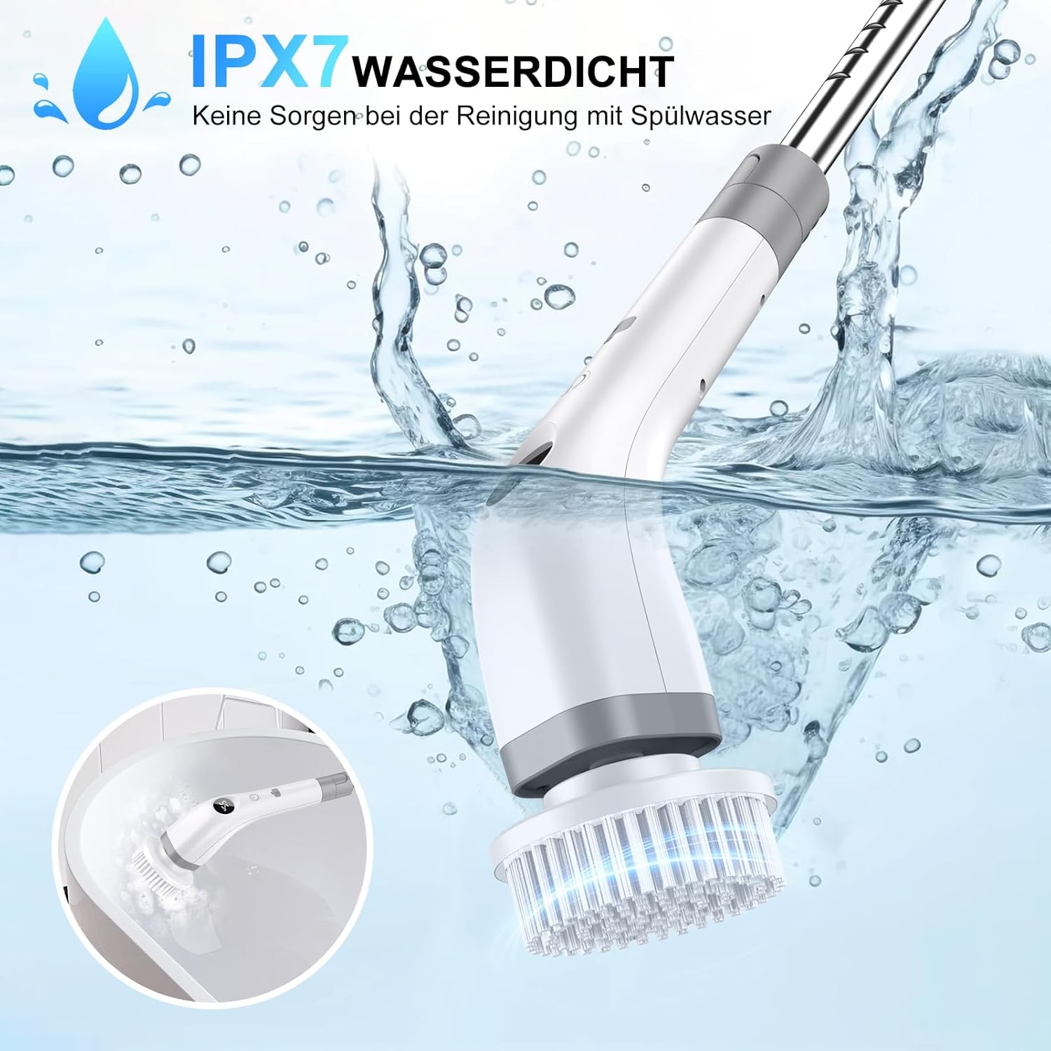Thumbnail 5 de Elektrische Reinigungsbürste, 7 in 1 mit verstellbarem Griff – IPX7, 2 Geschwindigkeiten, USB-C Ladung