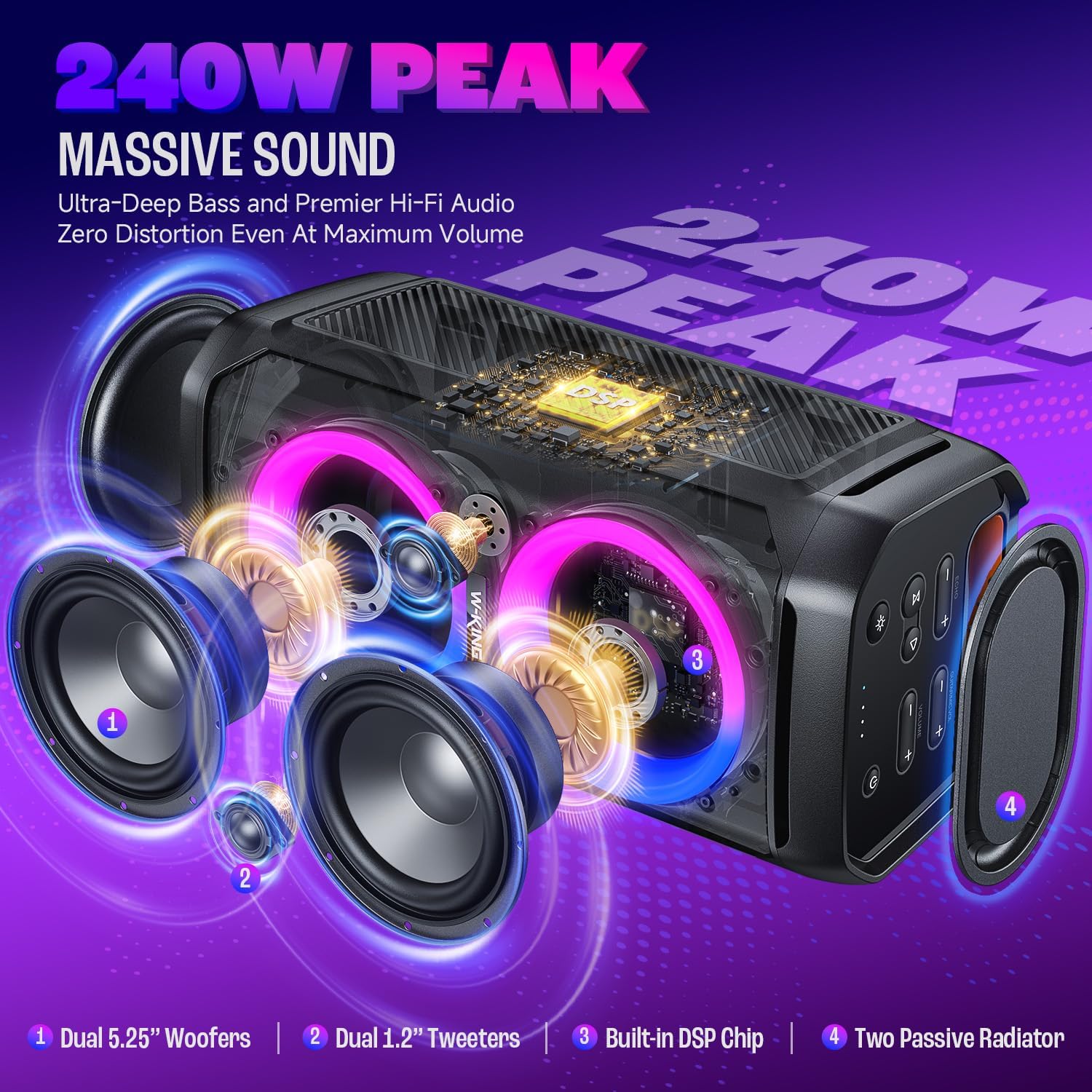 Detalle 2 de W-KING 240W Bluetooth Lautsprecher — 115 dB Bass 🔊
