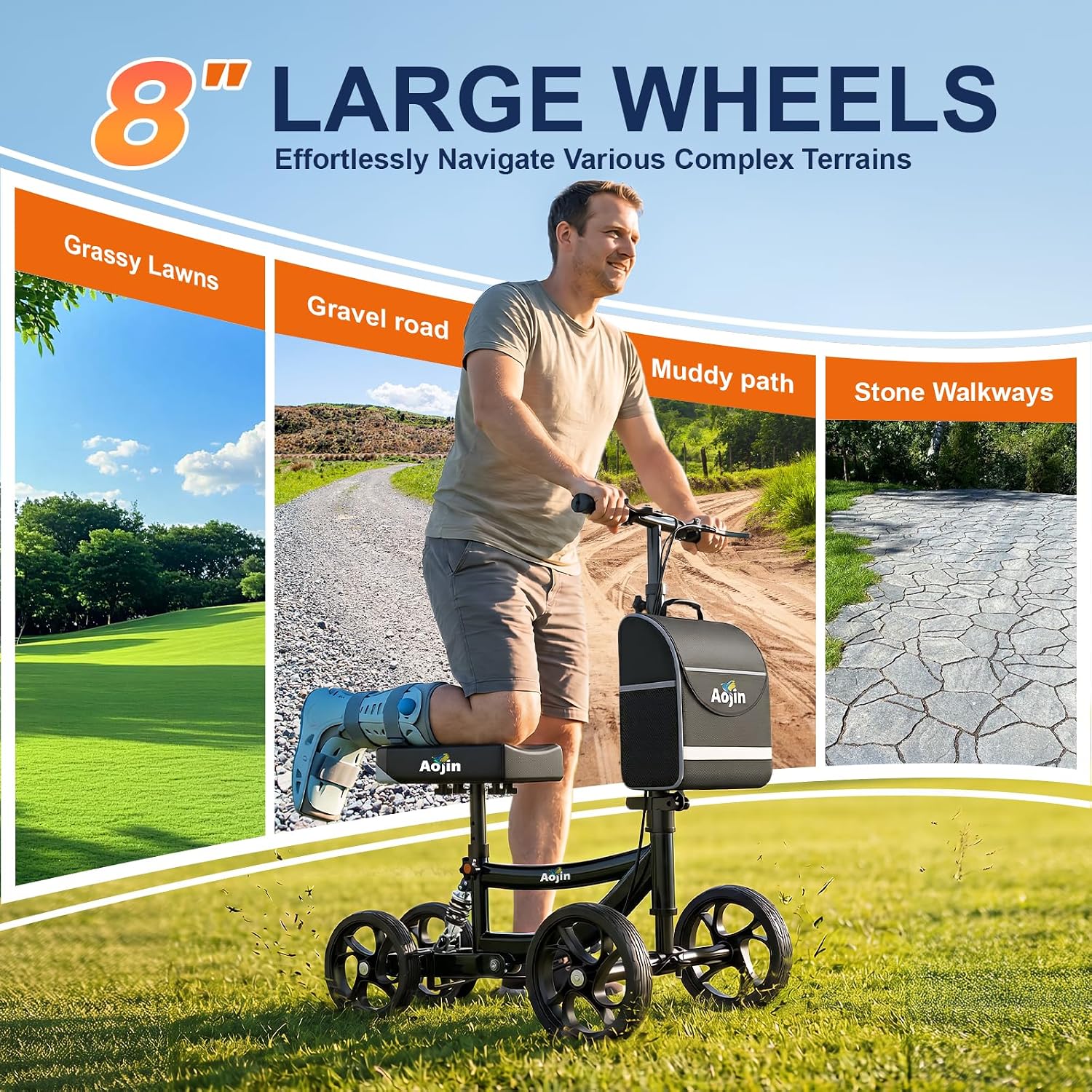 Thumbnail 6 de Aojin WB-2201-BLACK-S Knee Scooter, 8-Inch Wheels, Dual Brakes