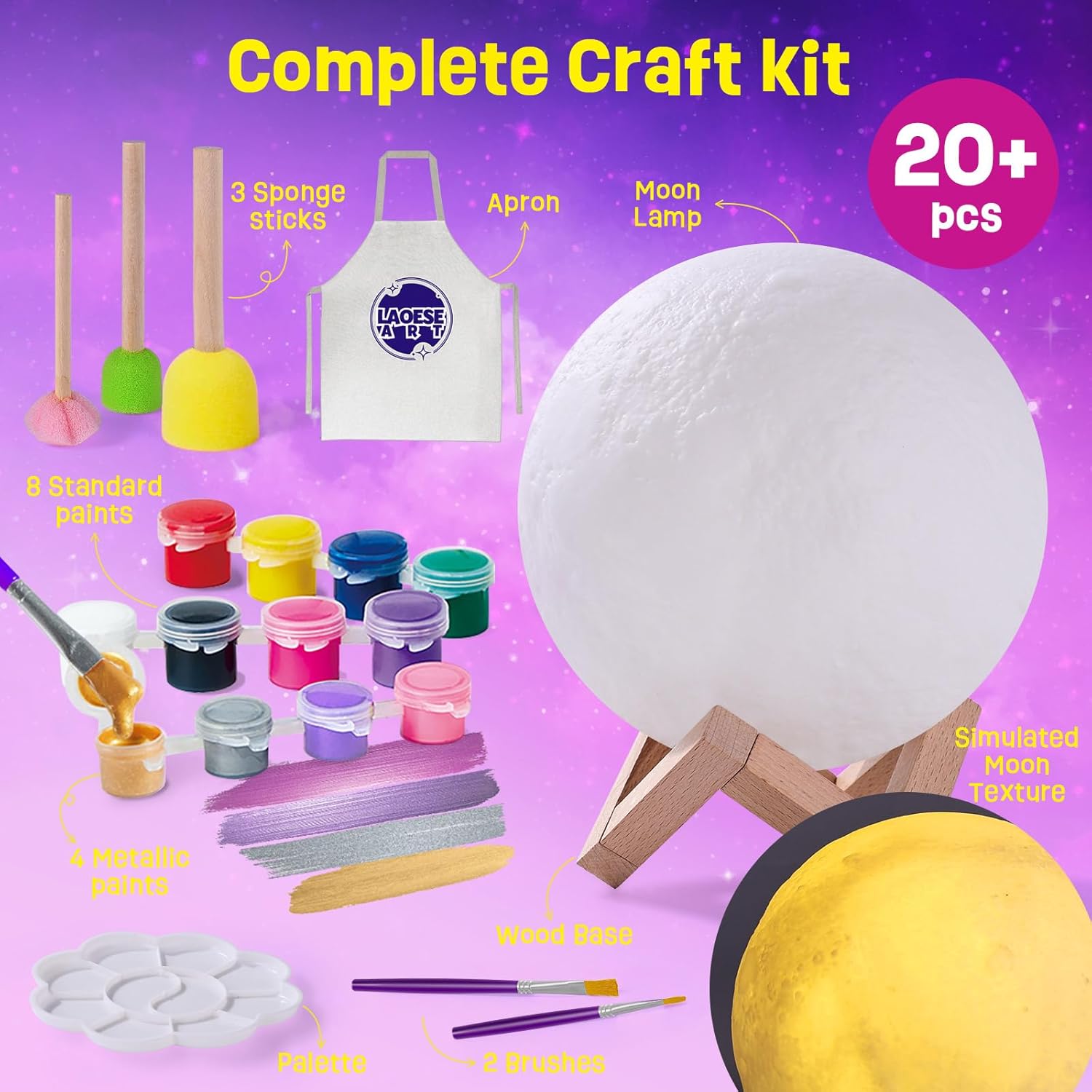 Thumbnail 1 de LAOESE Paint Your Own Moon Lamp Kit: DIY 3D Moon Night Light for Kids 8-12