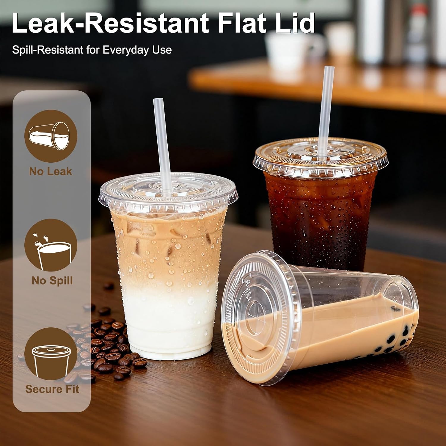 Detalle 2 de Lideropa 100 Pack 16oz Clear Plastic Cups with Lids and Straws