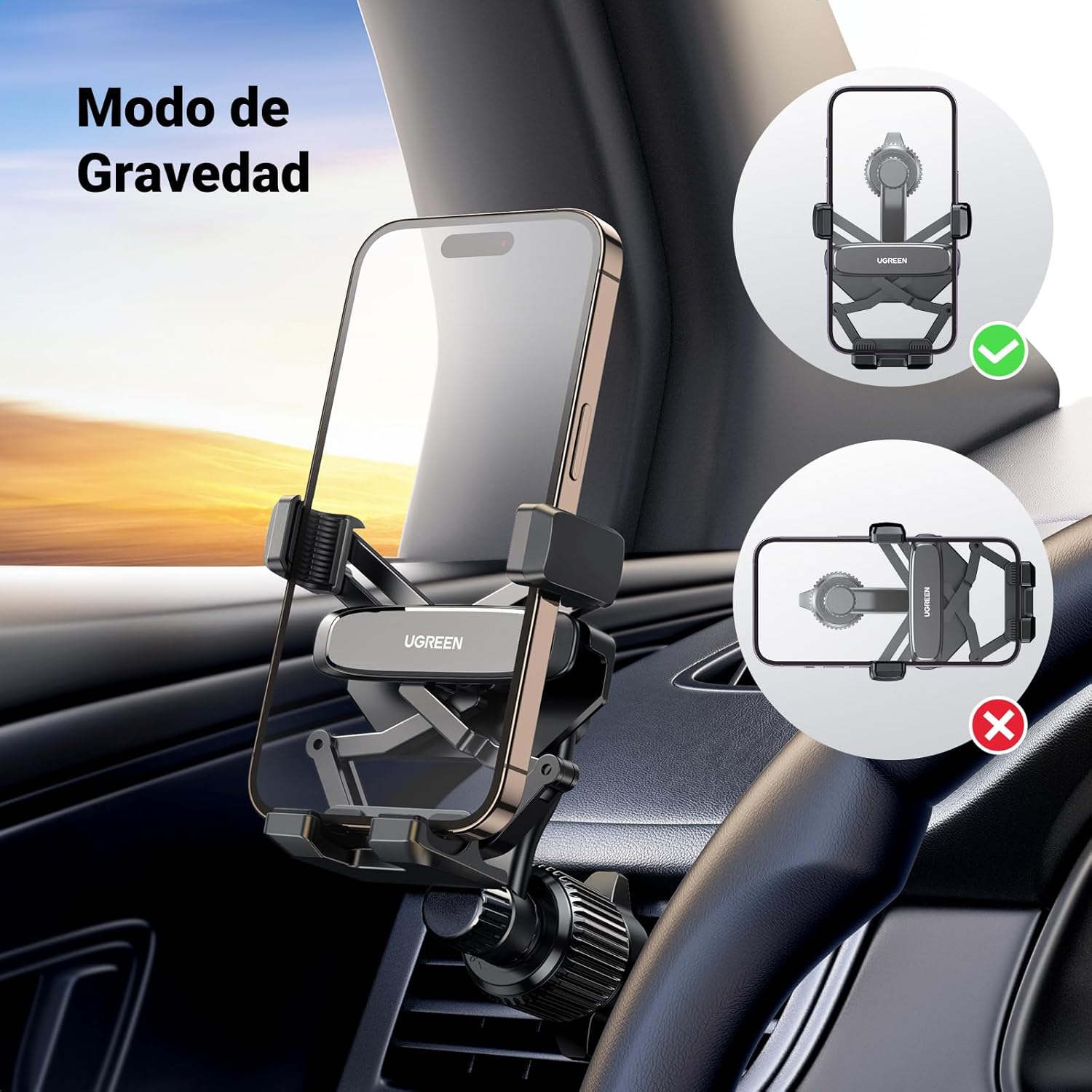 Detalle 2 de UGREEN Soporte Móvil Coche por Gravedad 360°