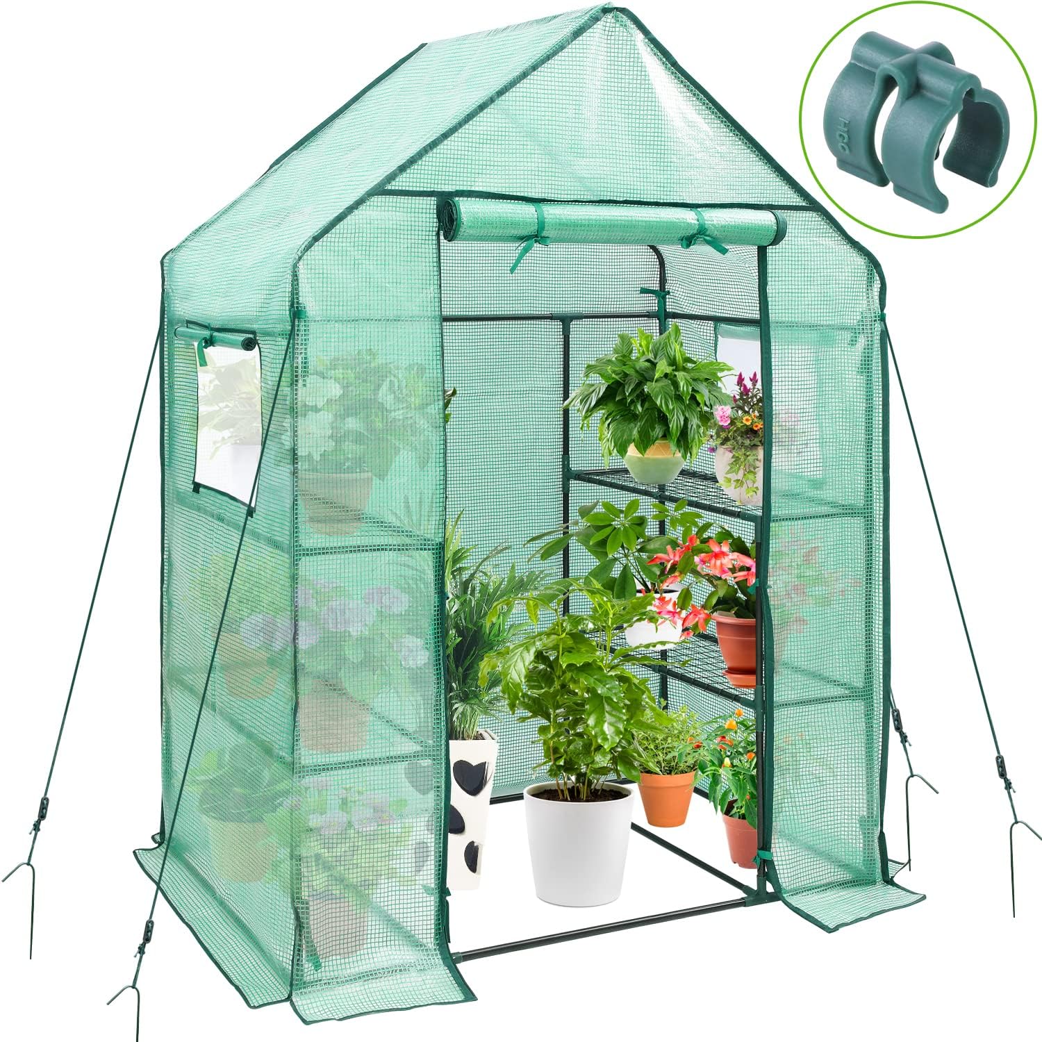 Detalle de Ohuhu GGH-02 Walk-In Greenhouse, 4 Shelves, Mesh Windows, PE Cover