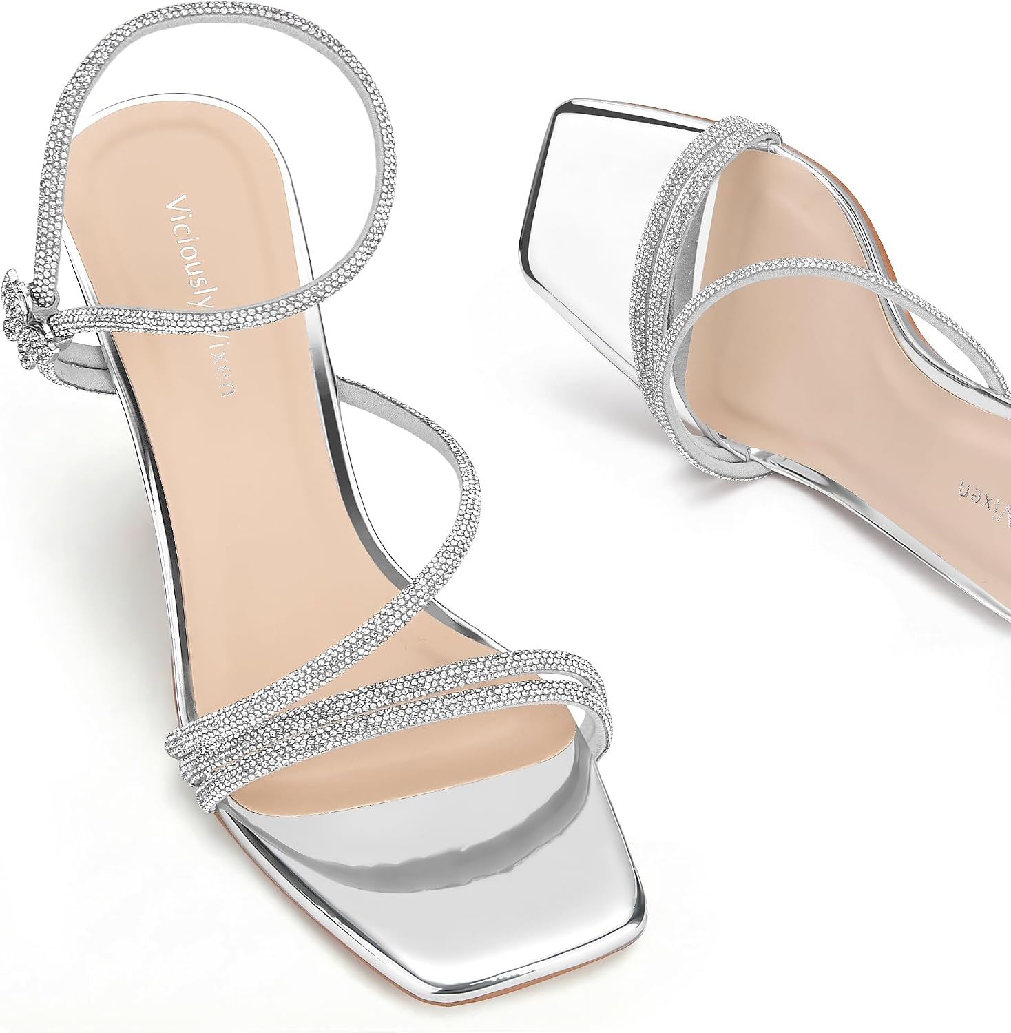 Detalle 2 de Viciously Vixen Women's Strappy Kitten Heels, Square-Toe Sandals with Ankle Strap