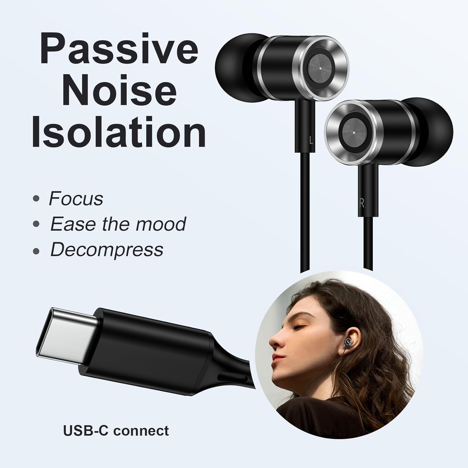 Thumbnail 3 de USB-C Headphones for Samsung Galaxy and iPhone – Wired Earbuds with Mic