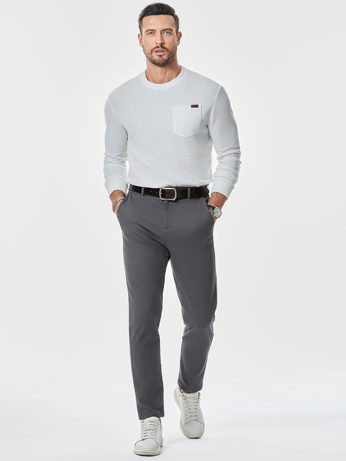 Detalle de JMIERR Herren Baumwolle Chino Stretch Cargohose mit elastischem Bund und Taschen