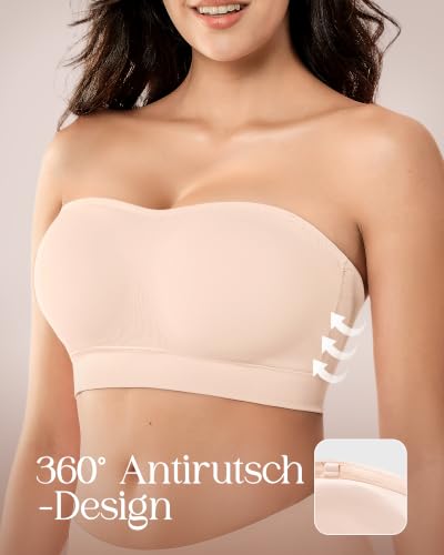 Detalle de SHARICCA Trägerloser BH Damen ohne Bügel 2026 – Nahtloser Push-Up Bandeau, rutschfester Silikon, flexible Träger