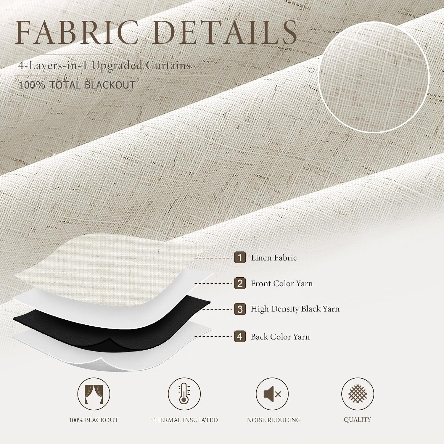 Detalle 2 de Jowels 90 Inch Linen Blackout Curtains 2 Panels ๐ช