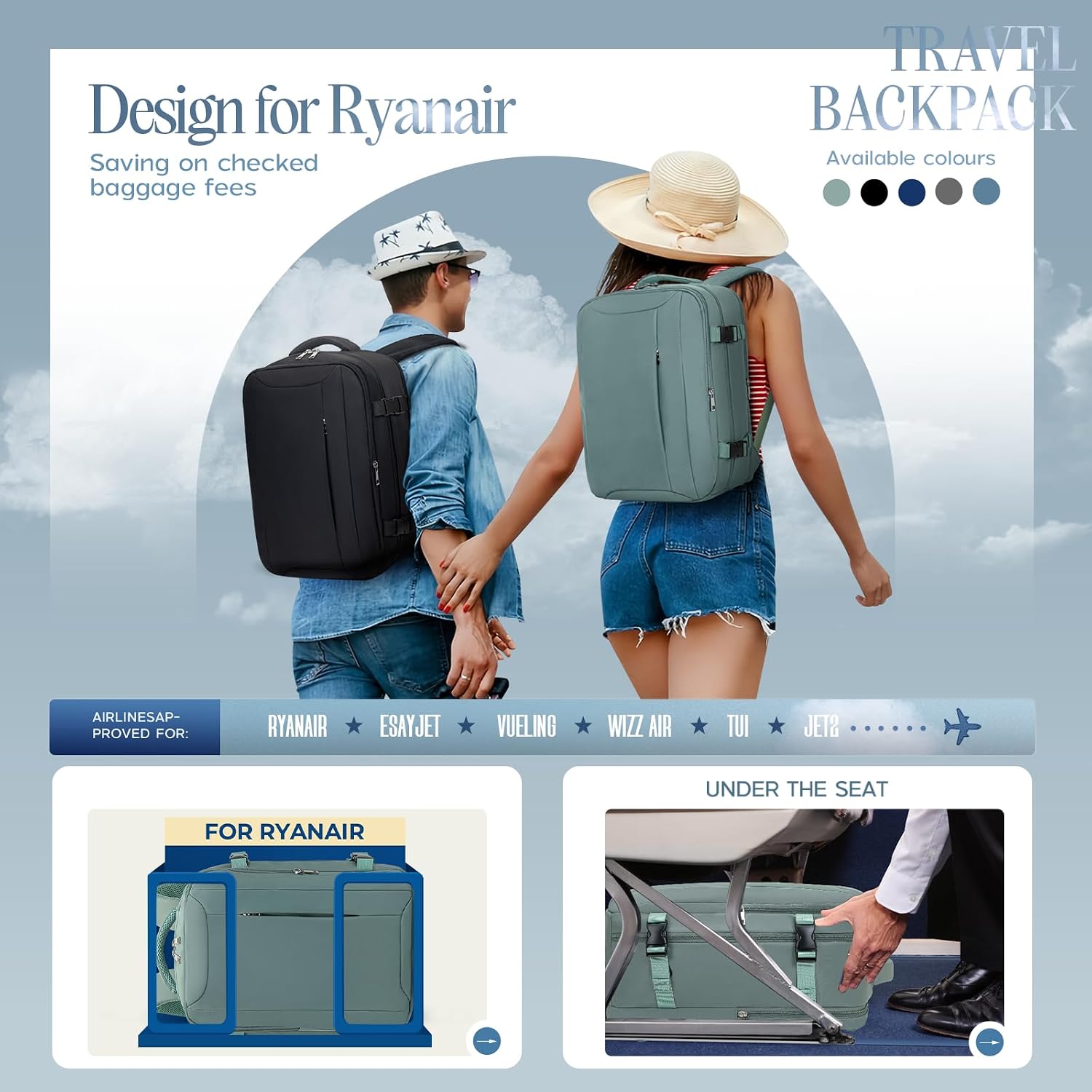 Detalle 2 de Xkdoai Zaino Ryanair 20 L per Cabina