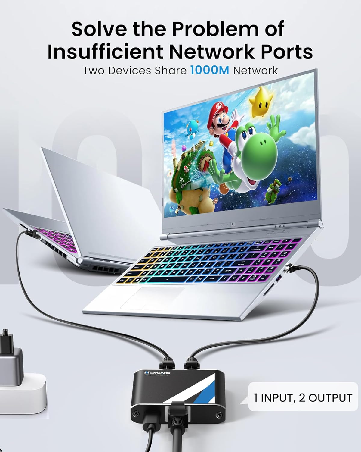 Detalle 2 de NEWCARE RJ45 Ethernet Splitter 1000Mbps for 2 devices