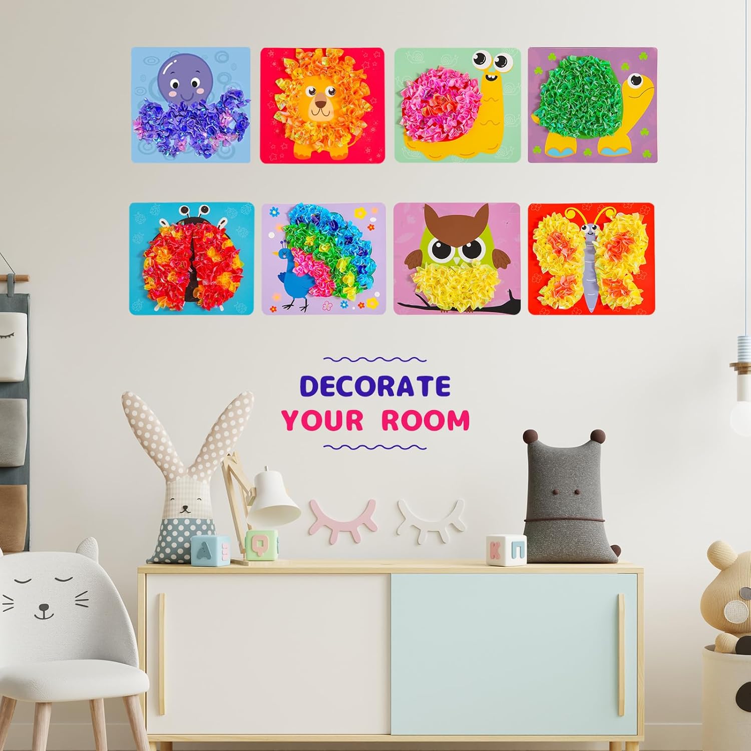 Thumbnail 6 de Yrinfay Poke Art Basteln Kinder – DIY 8 Tiere (Löwe, Eule, Pfau, Marienkäfer) – Kreatives Bastelset für Mädchen und Jungen ab 6–12 Jahren