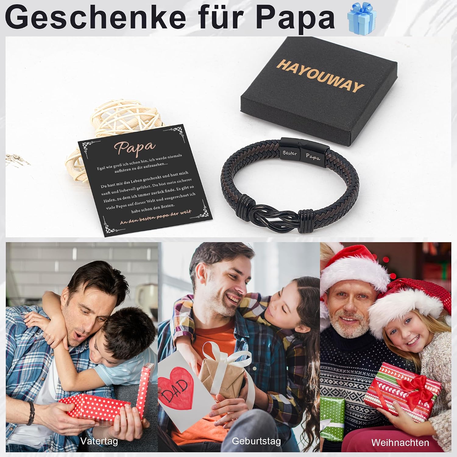 Thumbnail 6 de HAYOUWAY Lederarmband für Herren „Ich Liebe…“ mit Gravur – geflochtenes Infinity-Design als Geschenk